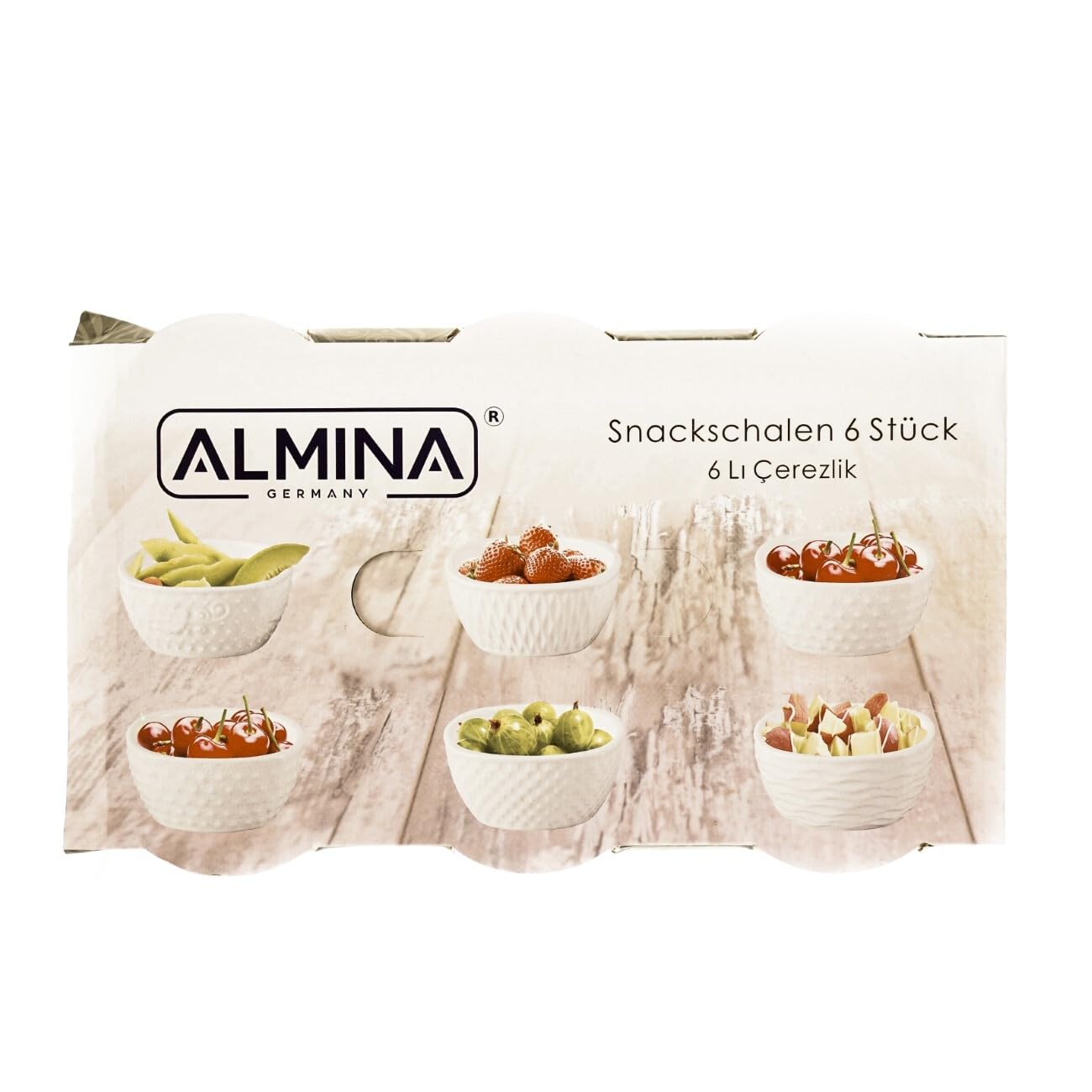 Almina 6er Snackschalen-Set aus Porzellan Servierschale mit Muster Weiß 200 ml Motiv 1