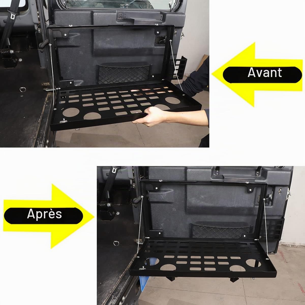 Table de coffre pour hayon Porte arrière Camping tout-terrain Bureau Étagère de rangement Compatible avec Land Rover Defender 110 2020-2022, Table de coffre en métal Étagère de rangement Chargement