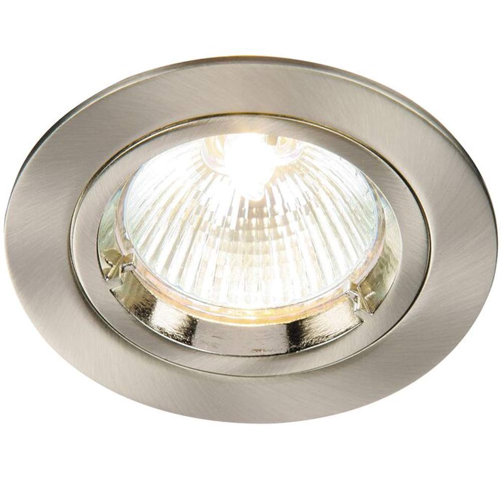 Fixed Round Recess Ceiling Down Light – Satin Nickel – 80mm Flush Spotlight – 50W Max GU10 Bulb Lamp Holder Fitting – LED Compatible & Dimmable – Office Corridor Kitchen Display
