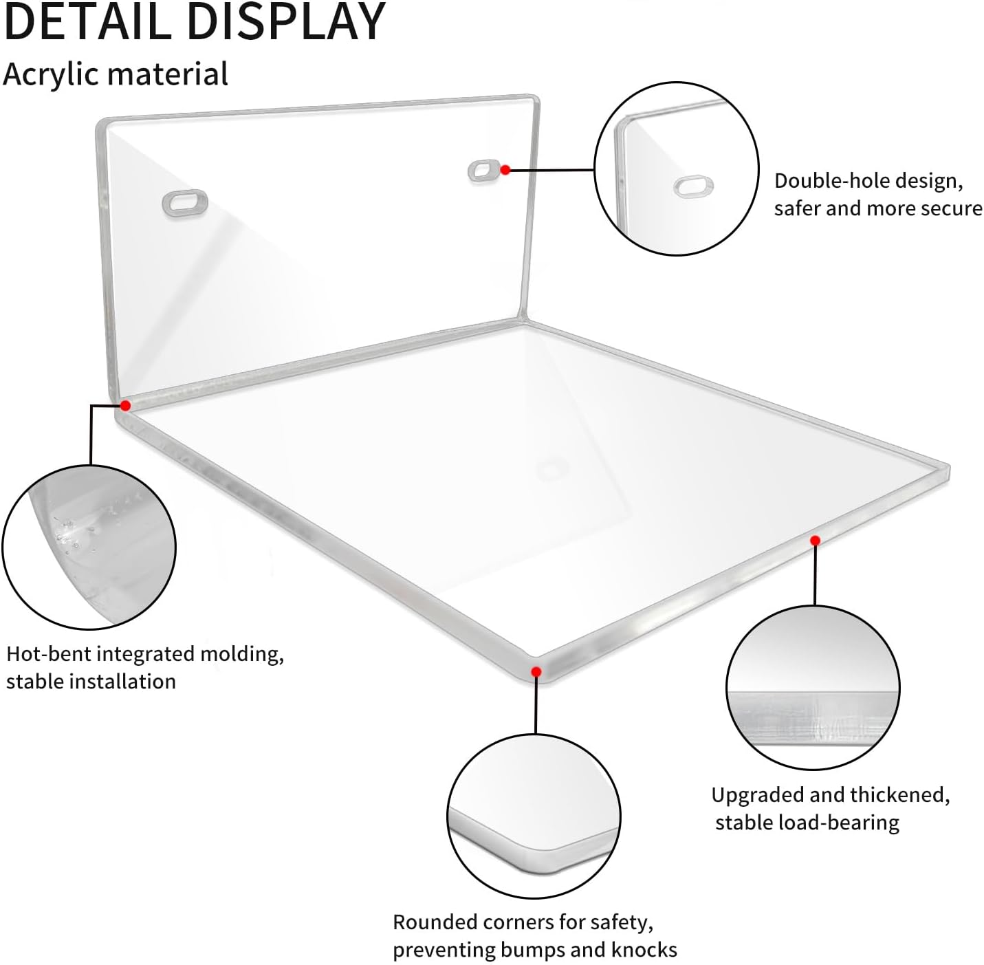 2 Pcs Clear Acrylic Floating Wall Shelves, Small Floating Shelves for Wall Shelf Acrylic Display Ledges, Small Corner Shelf for Bedroom Bathroom Book Speaker Hanging Shelves - Clear (6 Inch 2Pack)