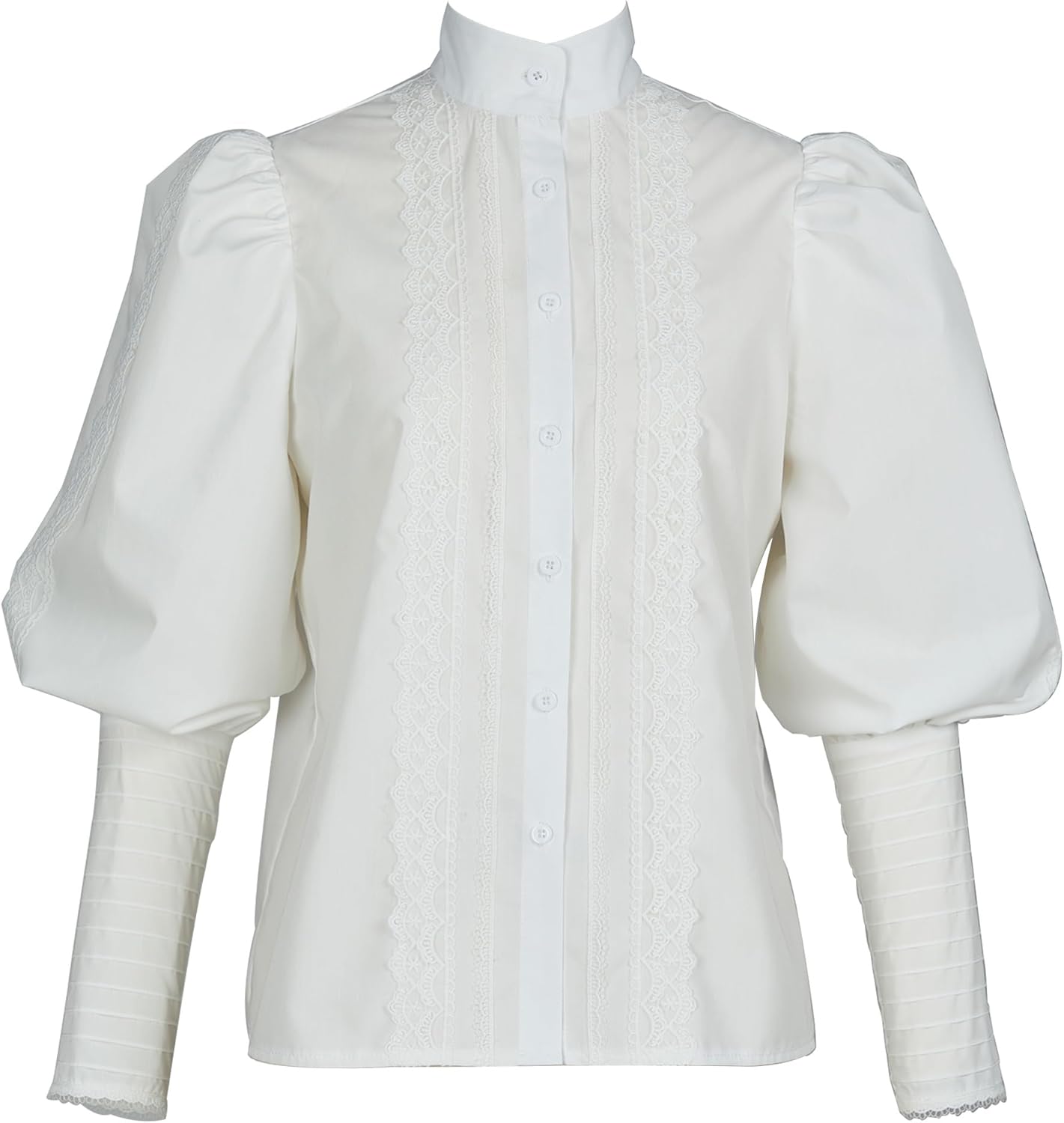 Victorian Blouse Women Puff Sleeve Blouse Button Down Ruffle Dressy Shirts Tops - Image 4
