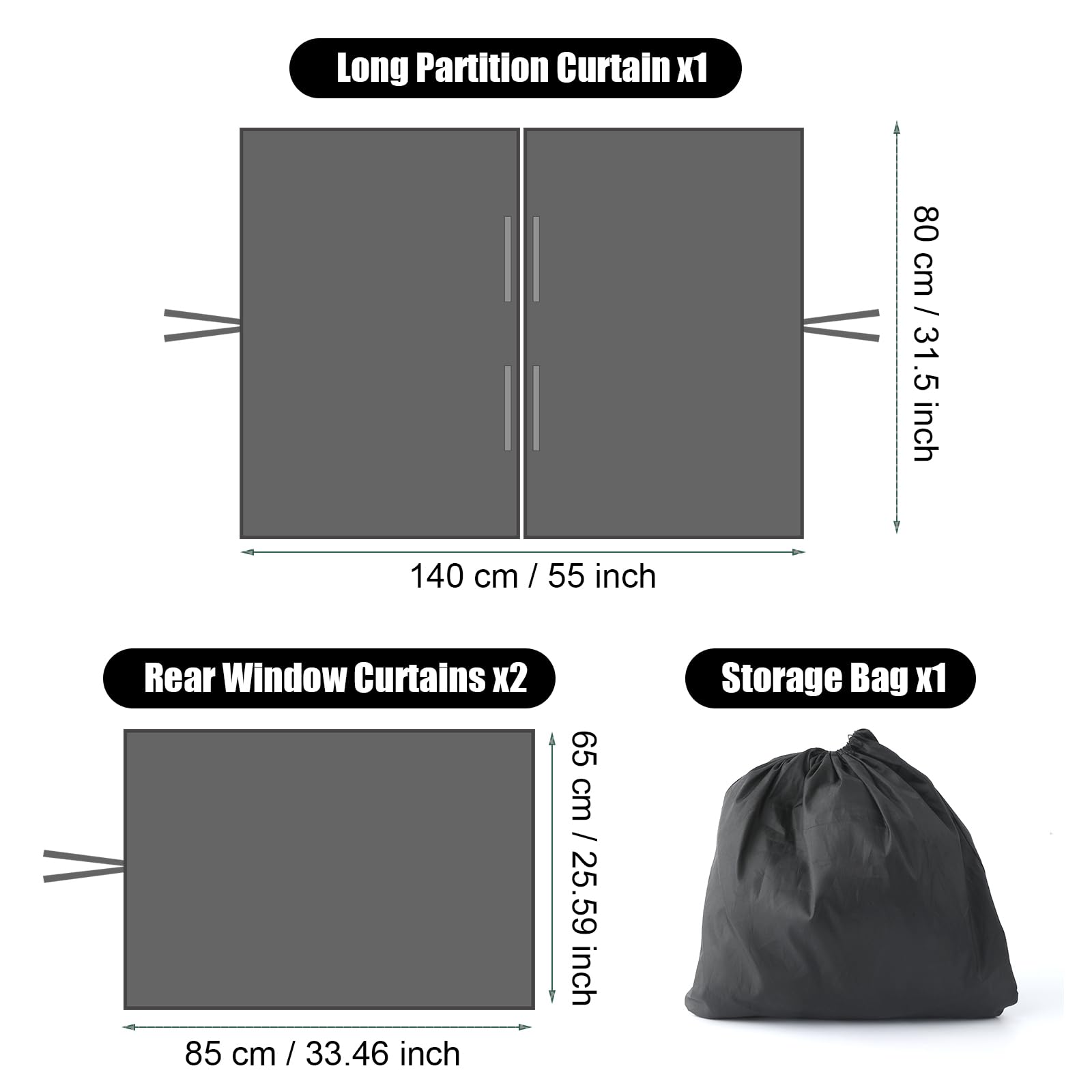 SAVITA 3 Uds Cortina para Auto, 1 Juego de Cortinas de Privacidad Parasol con 1 Asiento Trasero y 2 Laterales Cortina Divisoria para Ventanas Cortinas de Privacidad para Autos para Acampar Viajar