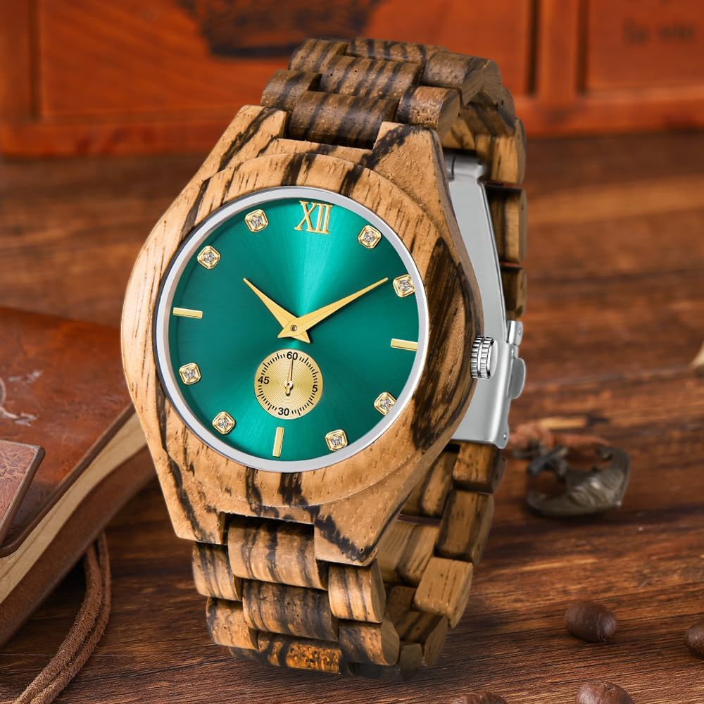 Tiong Orologio da uomo in legno di bambù Invertito Geometrico Orologio analogico al quarzo per uomini Orologi in legno fatti a mano, Wq1242-marrone, Retrò