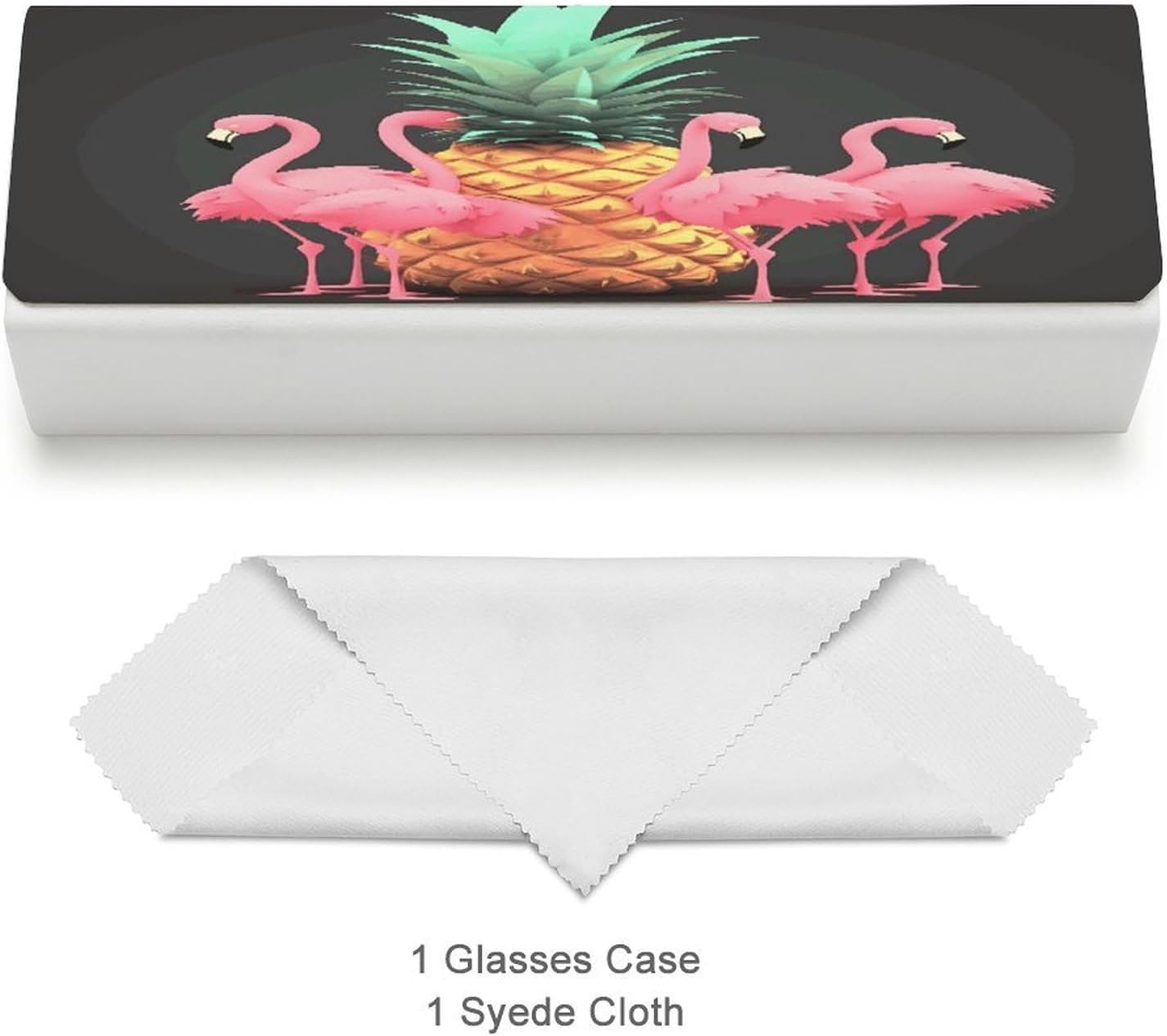 Pineapple Flamingos Glasses Case Fashion Portable Hard Shell Eyeglasses Case Travel Sunglasses Case with Cleaning Cloth Premium PU Leather Eyeglass Holder for Women Men image 3