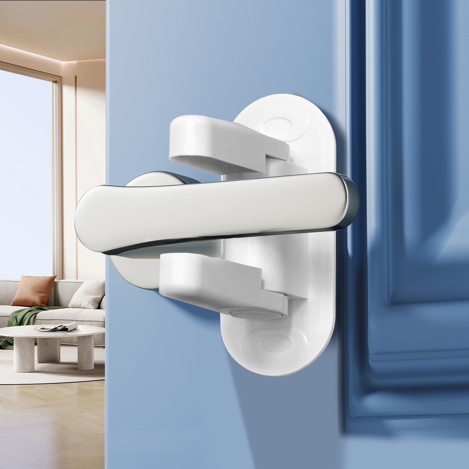 HIYAA 2 Pack Door Handle Locks - Child-Proof & Pet-Proof, Baby Door Safety Set - Heavy-Duty 3M Adhesive Tape, No Tools Required, White