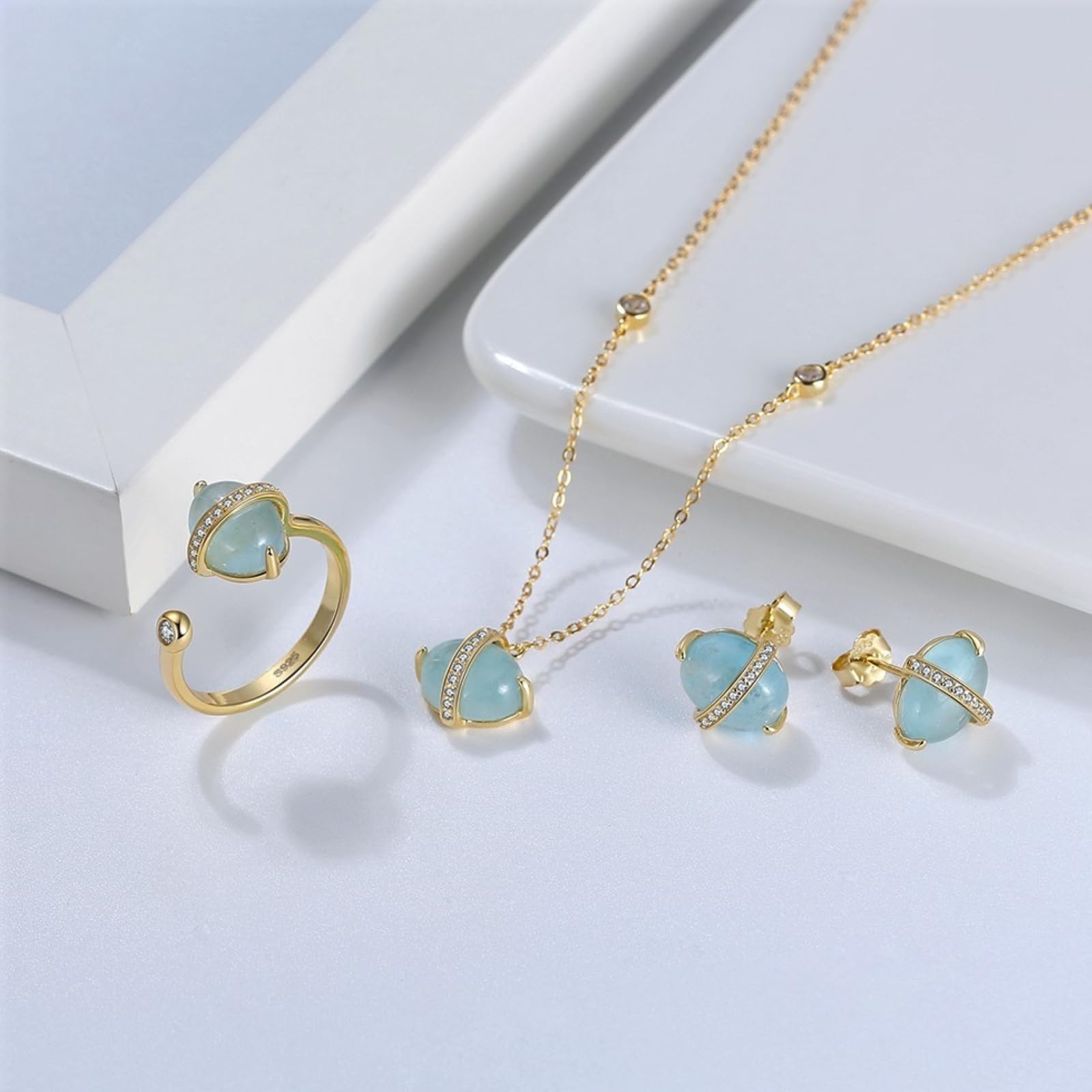 Collana Pendente Donna Argento 925 Pietre Dure Forma Ovale con Acquamarina Naturale Regalo