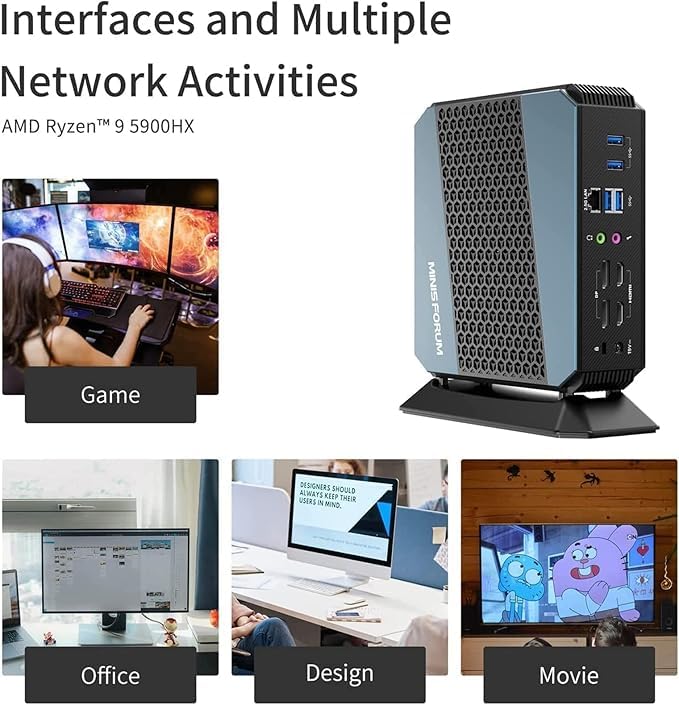 MINISFORUM HX90 Mini PC, processore AMD Ryzen 9 5900HX 8 core fino