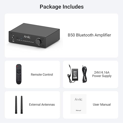 Miniatura 6 de Arylic Amplificador Bluetooth B50 de 2 canales con transmisor de audio, 50W* 2 Amplificadores estéreo para el hogar con HDMI ARC, DAC, Phono in y