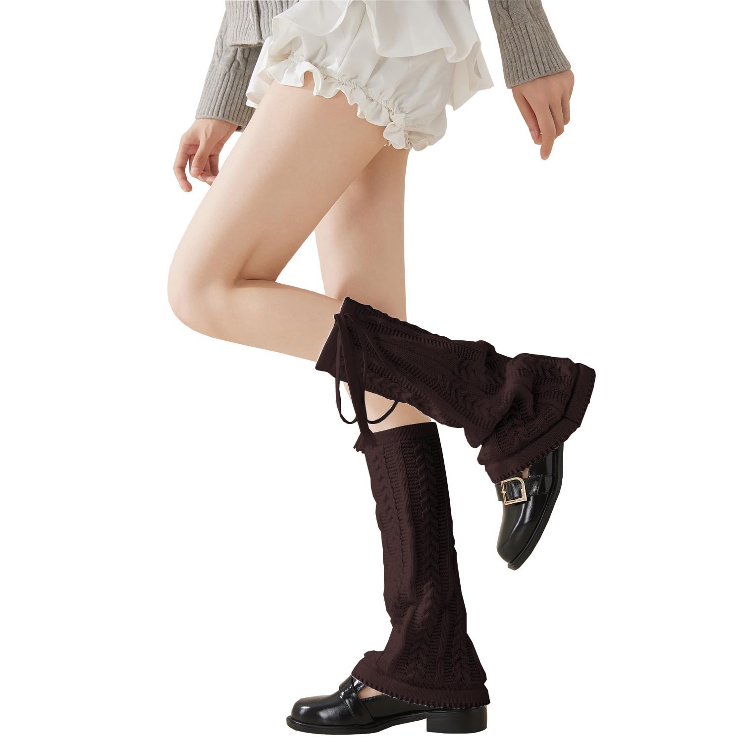 Kawaii Leg Warmers Y2K Knit Lace up Leg Warmers Cute Japanese Harajuku Lolita Leg Warmer for Women Girls