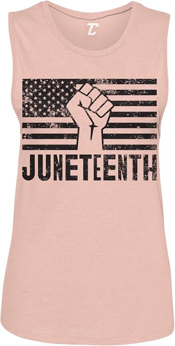Tcombo Juneteenth - American Flag Freedom Raised Fist Womens Sleeveless Muscle Shirt