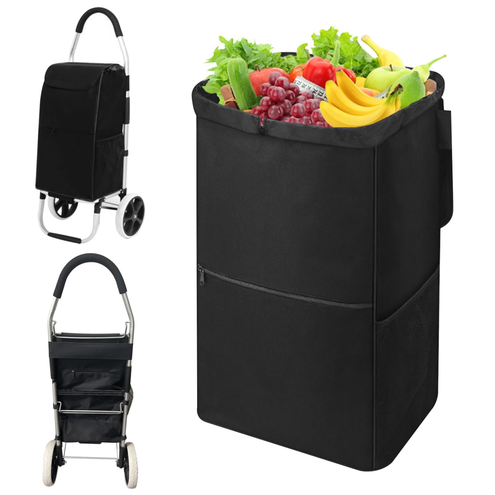 Waterproof Trolley Bags for Shopping Cart Liner with Mesh Pockets Folding Bag
