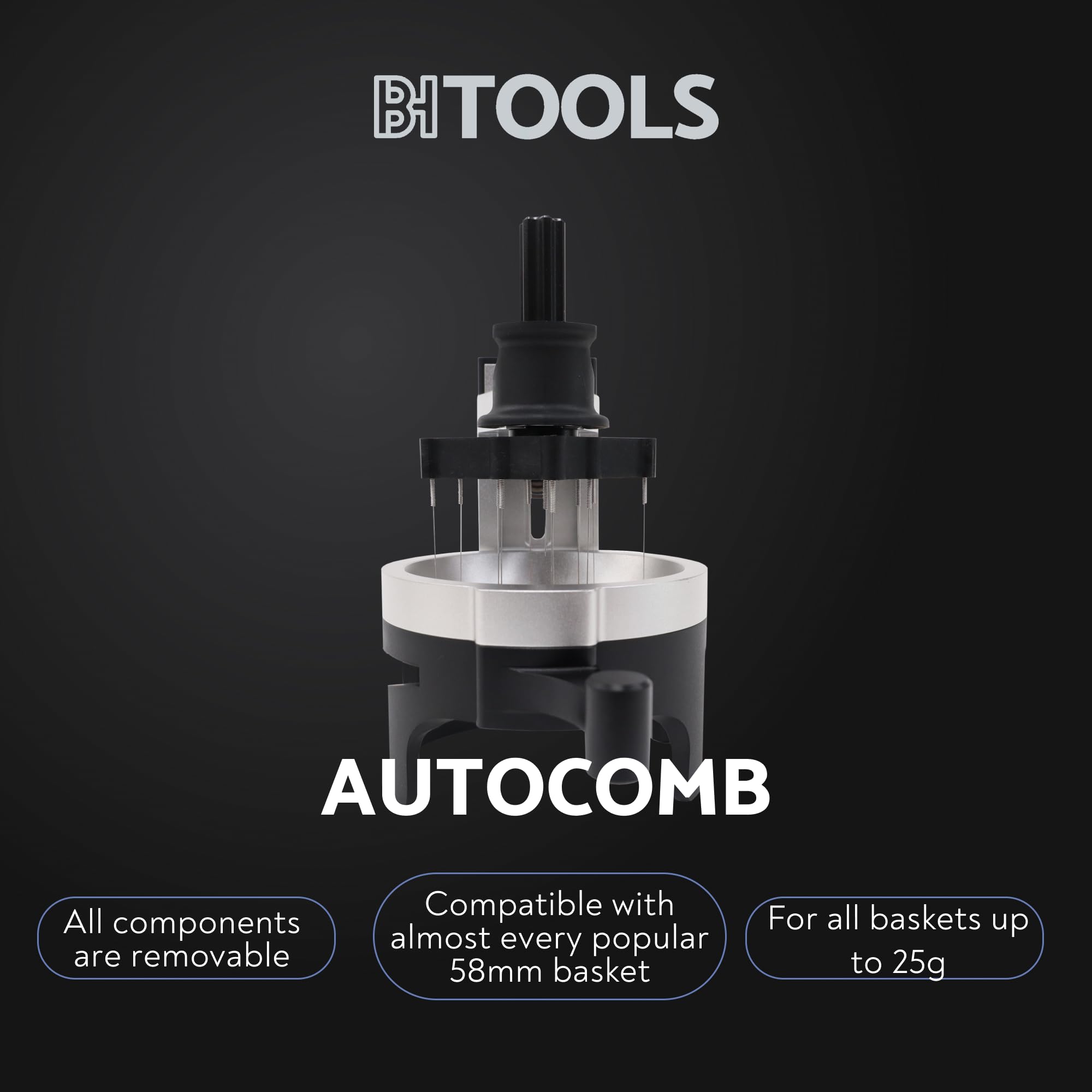 Barista Hustle AutoComb, Espresso WDT Distribution Tool, 12 Needle Espresso Stirrer, Adjustable Needle Depth, Compatible with Most 58mm Baskets and Portafilters, Durable and Replaceable Components
