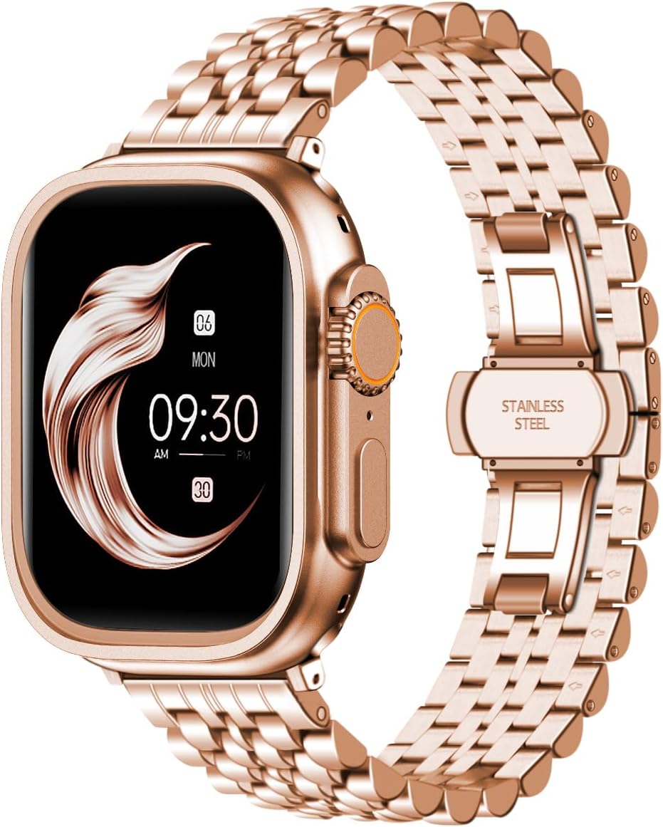 7-Beads Stainless Steel Watch Band For Men Women Compatible With Apple Watch 38mm/40mm/41mm/42mm/44mm/45mm/46mm//49mm Metal Watch Bands for iWatch Series 10/9/8/7/6/5/4/3/2/1 Ultra/SE