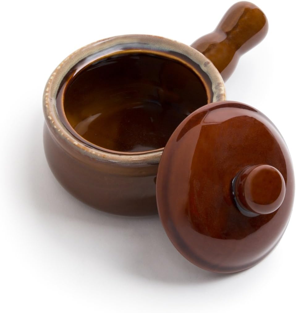 | Fox Run 349 Run French Onion Soup Bowl with Lid, 4.75 x 7.75 x 4 inches, Brown: Crock Bowls With Handles: Soup Bowls