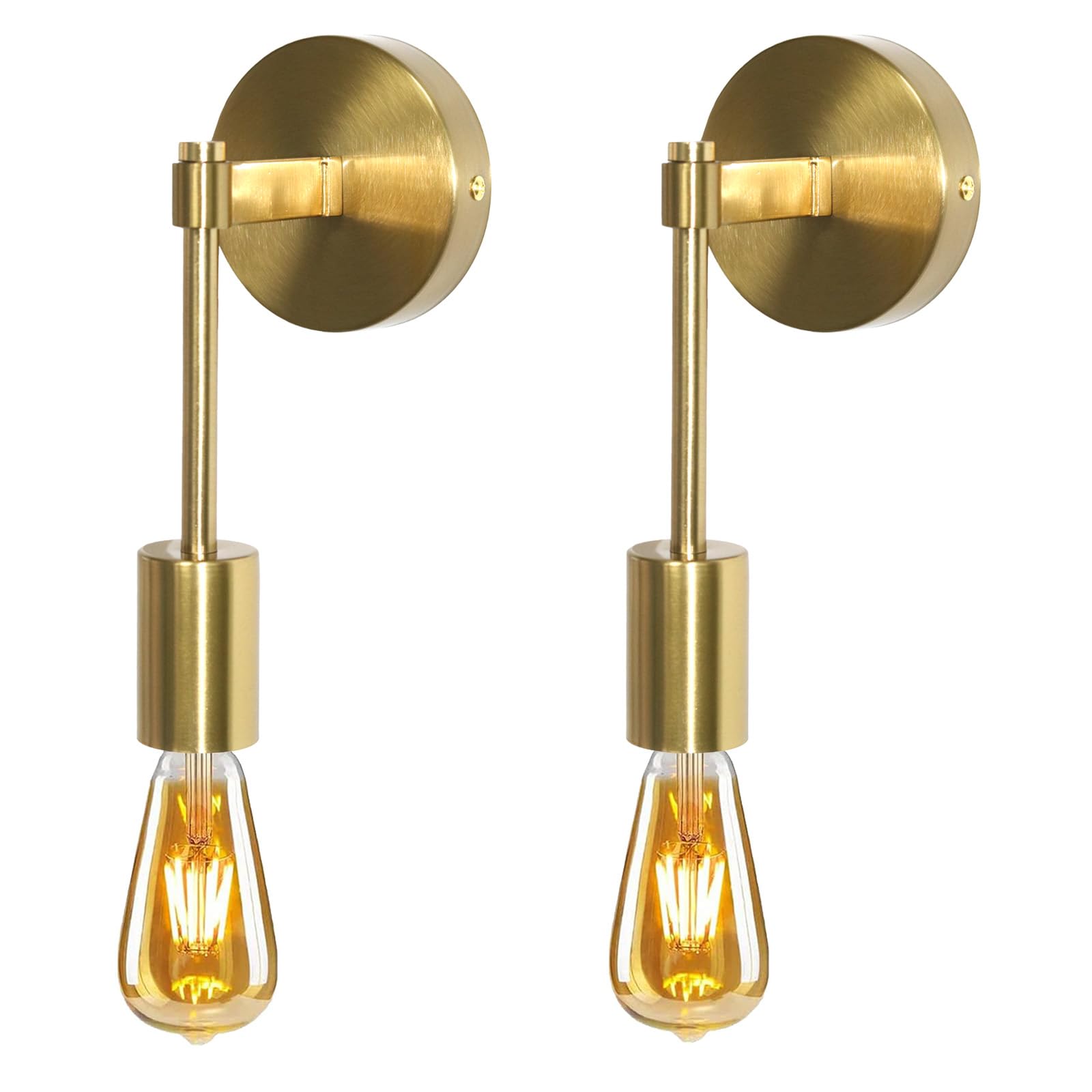 YSGUYILT 2 Piezas Lámpara de Pared Vintage Industrial Lámpara de Pared Decorativa E27 Aplique Pared Interior Para Dormitorio, Sala, Pasillo (Bombillas no Incluidas)-Dorado