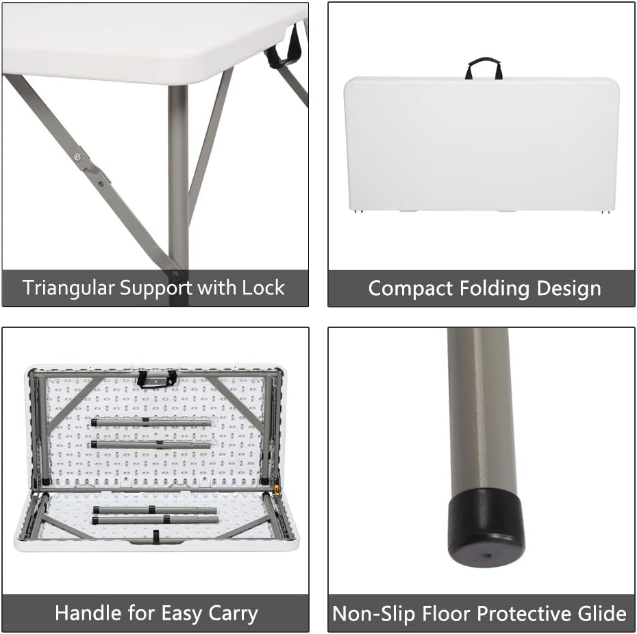 Generic 34"" Fold in Half Square Table, Portable Plastic Dining Card Table for Kitchen or Outdoor Party Wedding Event, White