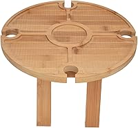 Vista 6 de Mesa de picnic plegable portátil, mesa de madera plegable al aire libre con soporte para copa de vino para senderismo, camping, cena