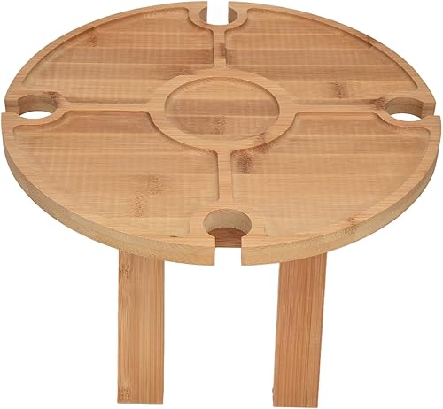 Miniatura 6 de Mesa de picnic plegable portátil, mesa de madera plegable al aire libre con soporte para copa de vino para senderismo, camping, cena