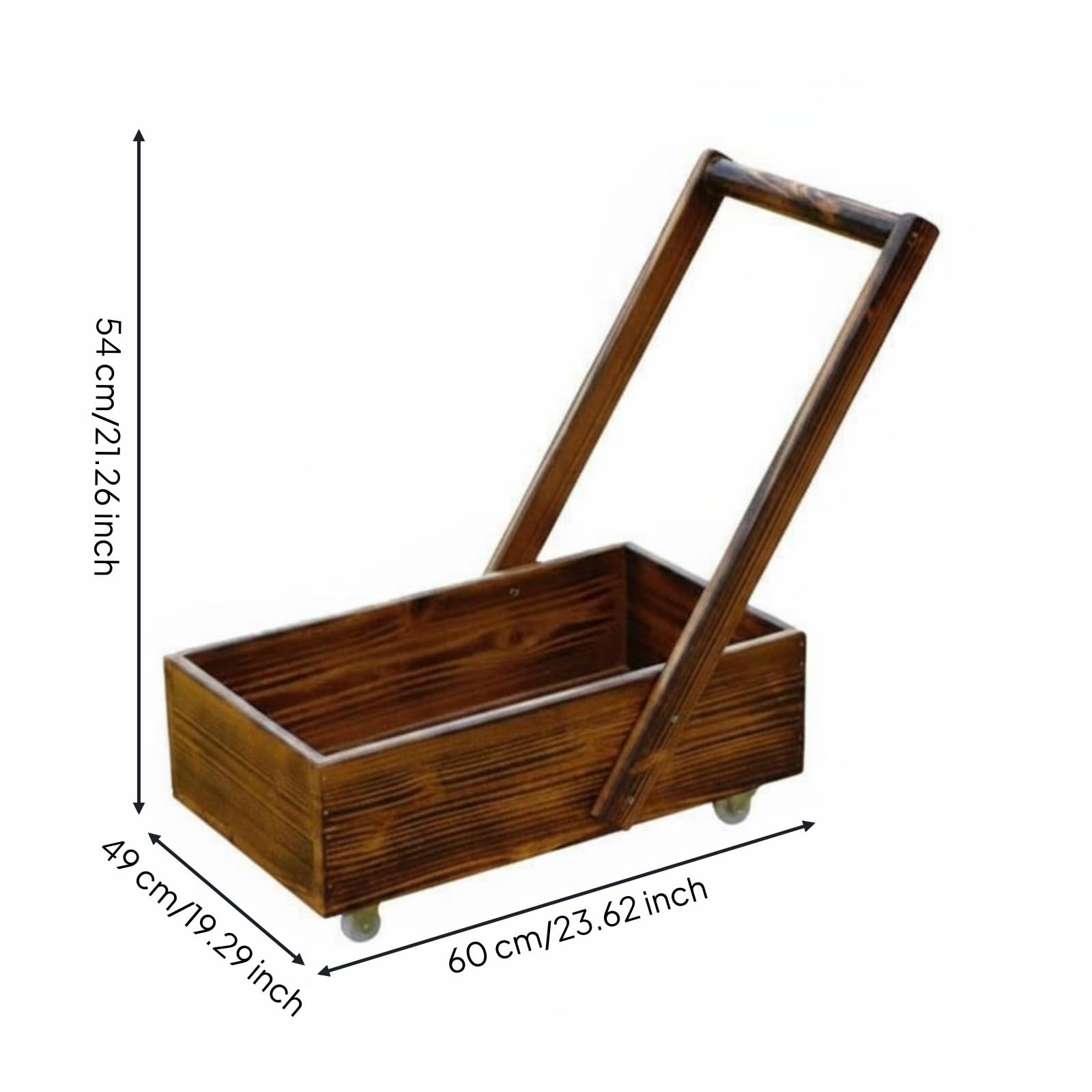 Carrello in Legno Carbonizzato Ruote Girevoli Carretto Miniatura con Manico Struttura Robusta Giocattolo da Trainare per Età Prescolare, Esterno