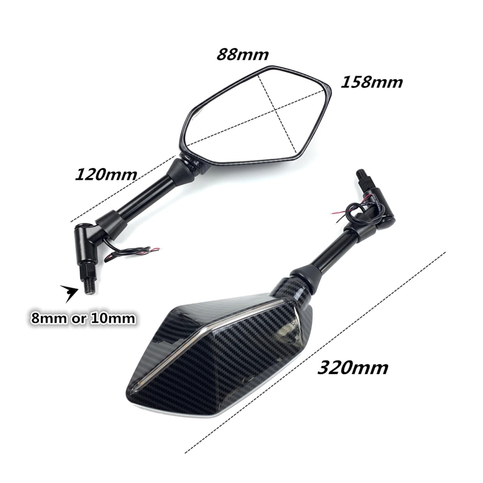 Espejo Retrovisor Lateral Motocicleta Espejo Retrovisor Para Motocicleta Scooter Motocross Espejos Retrovisores Electrombile Lateral Trasero 8/10mm Fibra Carbono 2 Unids/par | 10mm Black