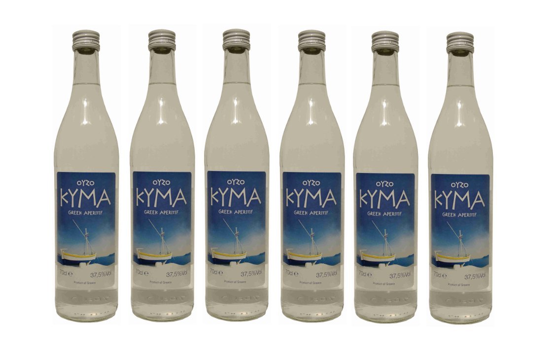 6x Ouzo Kyma 37,5% Vol. von Loukatos aus Patras Peleponnes Griechenland - feiner milder griechischer Trester Anis Schnaps Spar Set + 2 Probiersachets Frappe oder Olivenöl