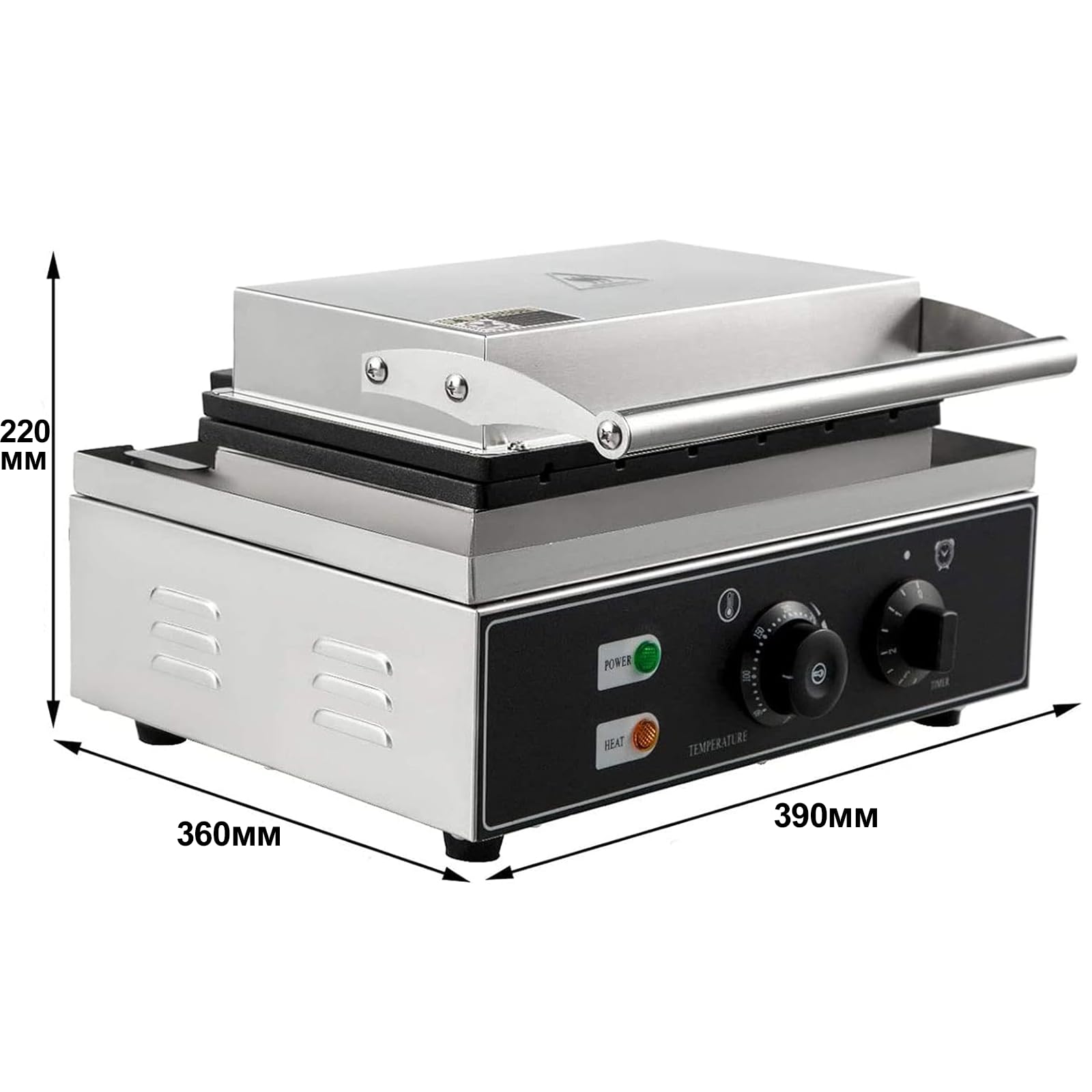 Komercyjna maszyna do kanapek, elektryczny grill kanapkowy, 1500 W, wyposażona w ręcznie sterowany termostat i timer zapewniający bardziej precyzyjną kontrolę, używana do robienia kanapek