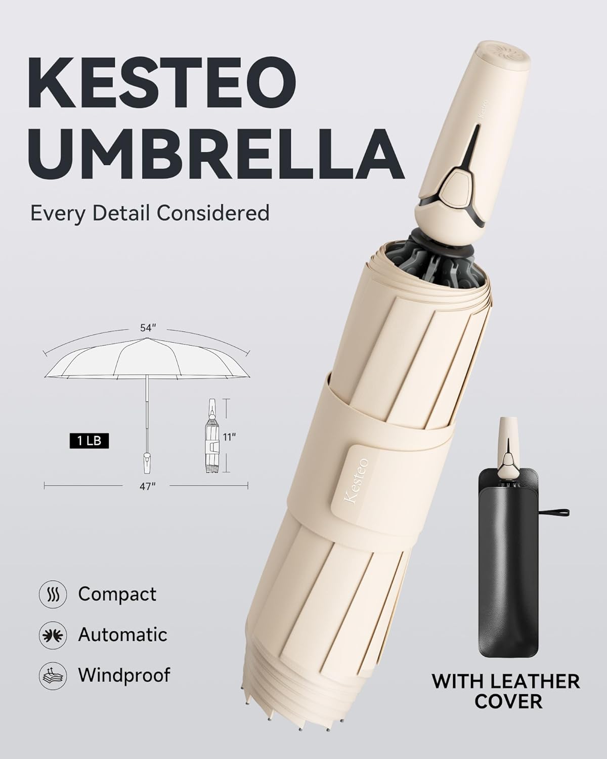 Windproof Travel Umbrella for Rain, Withstand 85MPH Winds, 54 Inch Automatic Reverse Fold Umbrellas Easy Auto Open Close, Portable Compact Umbrella Includes Cover Bag, Perfect for Travel, Car, Commute, Women Men, Backpack - Image 2
