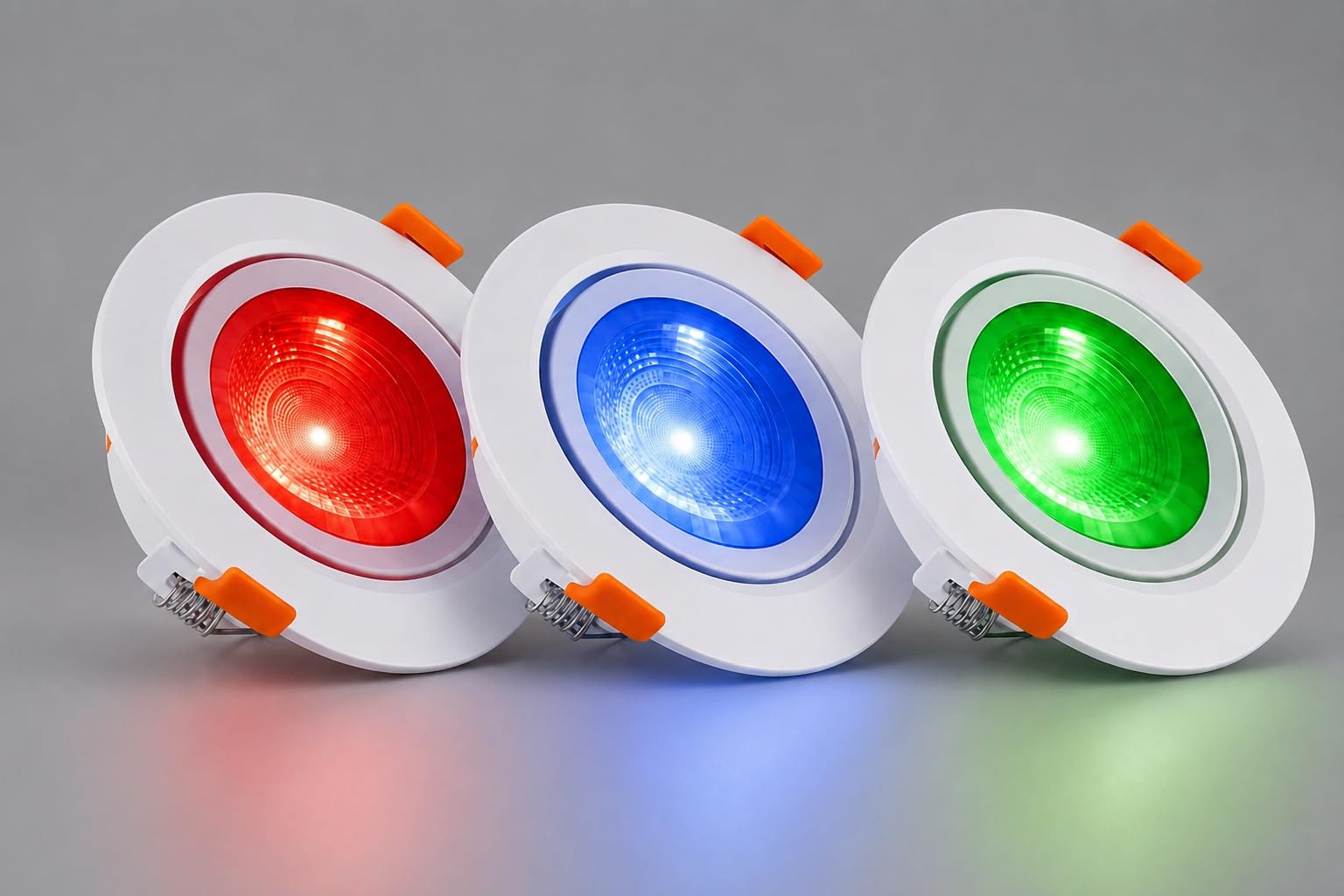 olips 6w rgb led cob recessed ceiling downlight, adjustable spotlight, red, green, blue decorative led light, round cutout mount for home, hotel, restaurant, showroom & event lighting (pack of 3)