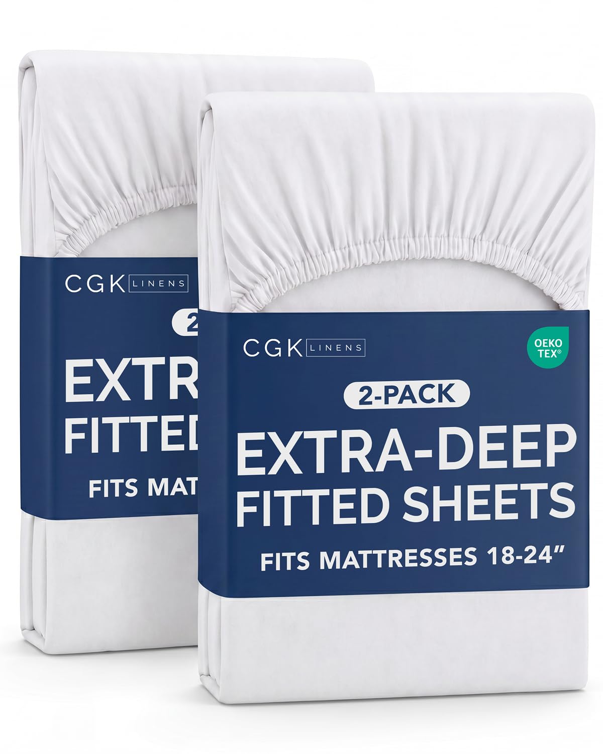 CGK Linens 2 Pack Extra Deep Twin Fitted Sheets - White