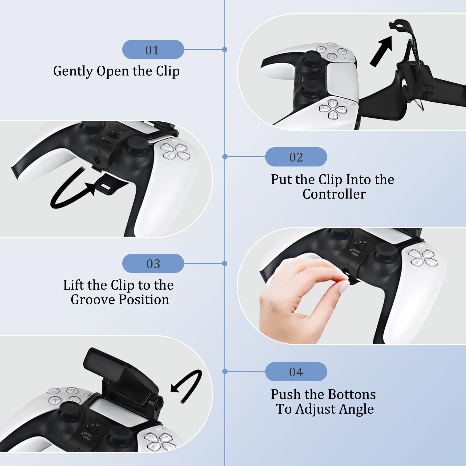 Yewseas Accesorio Clip de Juego Compatible con Mandos, compatible con controlador, Soporte para Teléfono para compatible con Controlador Negro, Clip Ajustable para, Soporte Plegable para Móvil
