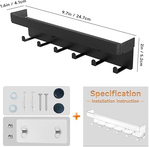 Miniatura 8 de Soporte para llaves de pared, organizador rústico de llaves y correo, 6 ganchos para llaves con estante, pequeño estante para llaves con bandeja,