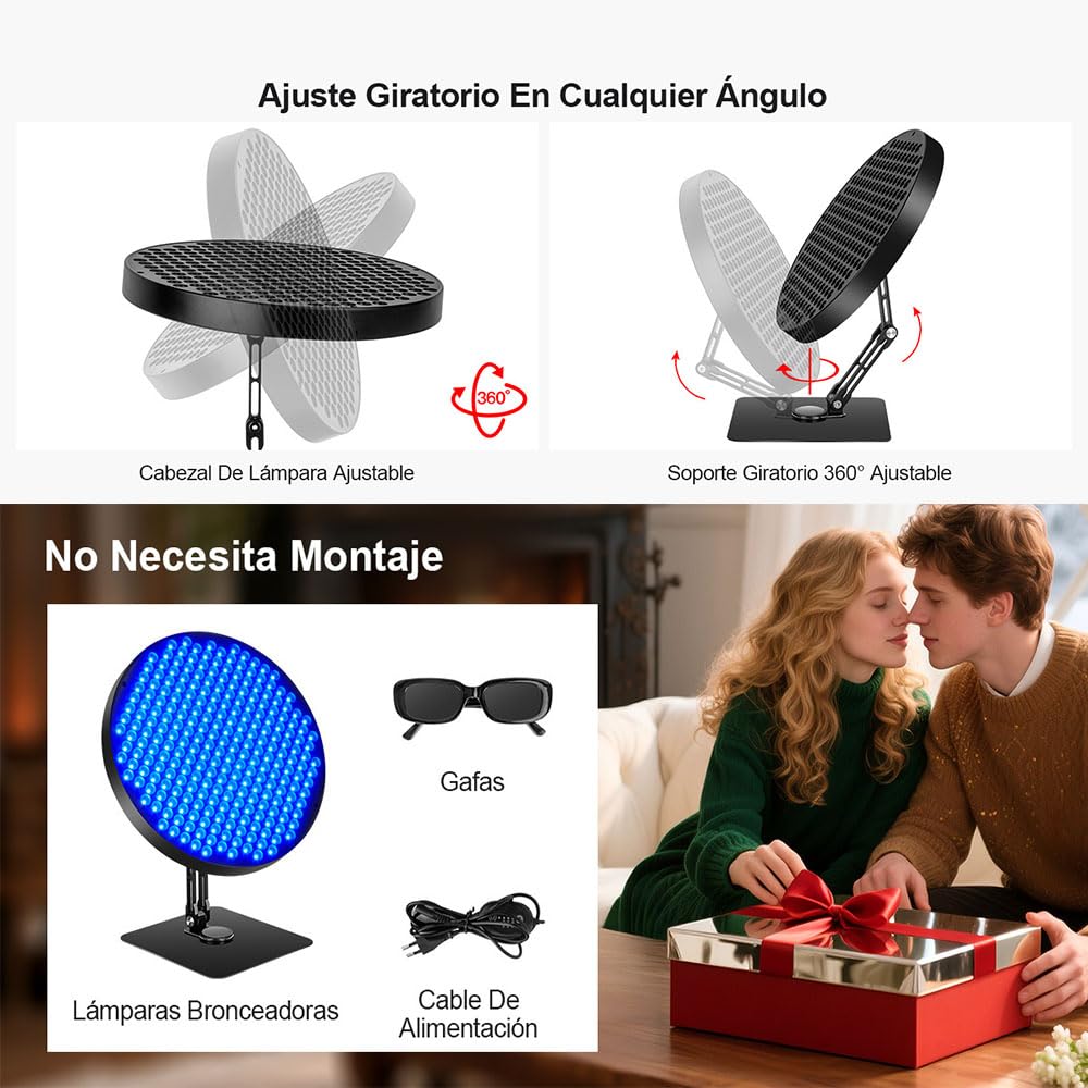 Lampe de Bronzage avec 250 LED, Minuterie de 5 à 30 Minutes, Solarium Facial 50 W, Support Réglable et Crochets de Suspension, Bronzage du Visage, 6 Niveaux de Luminosité Réglables
