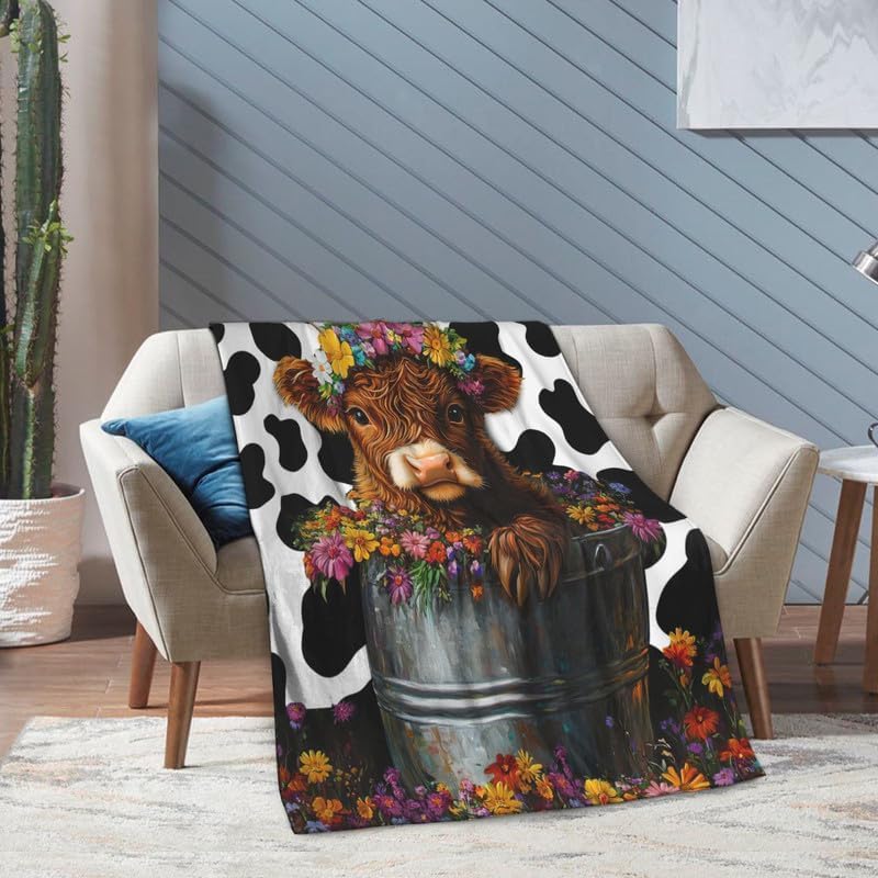 Highland Cow Blanket Warm Plush Cow Flannel Throw Blanket Super Soft Fleece Cozy Fuzzy Highland Cows Stuffed Animal Blanket Gifts for Kids Teens Adults Room Decor 40"X50" - Image 5