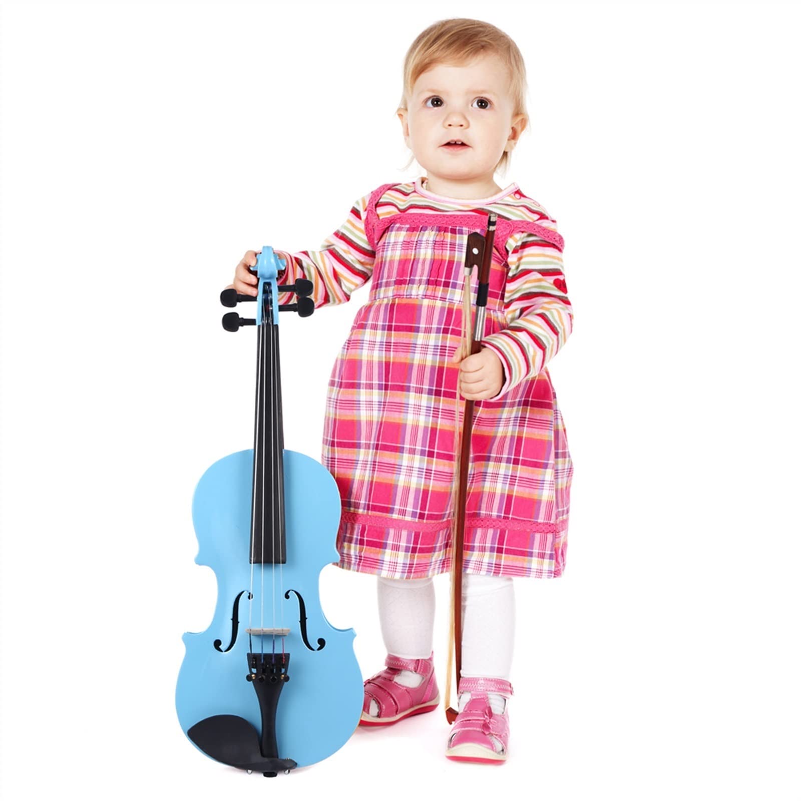 Violinen 1/8 Akustische Geige Geige Mit Kolophoniumkoffer Bogen Schalldämpfer Kits Für Studenten Anfänger (Color : Blue)