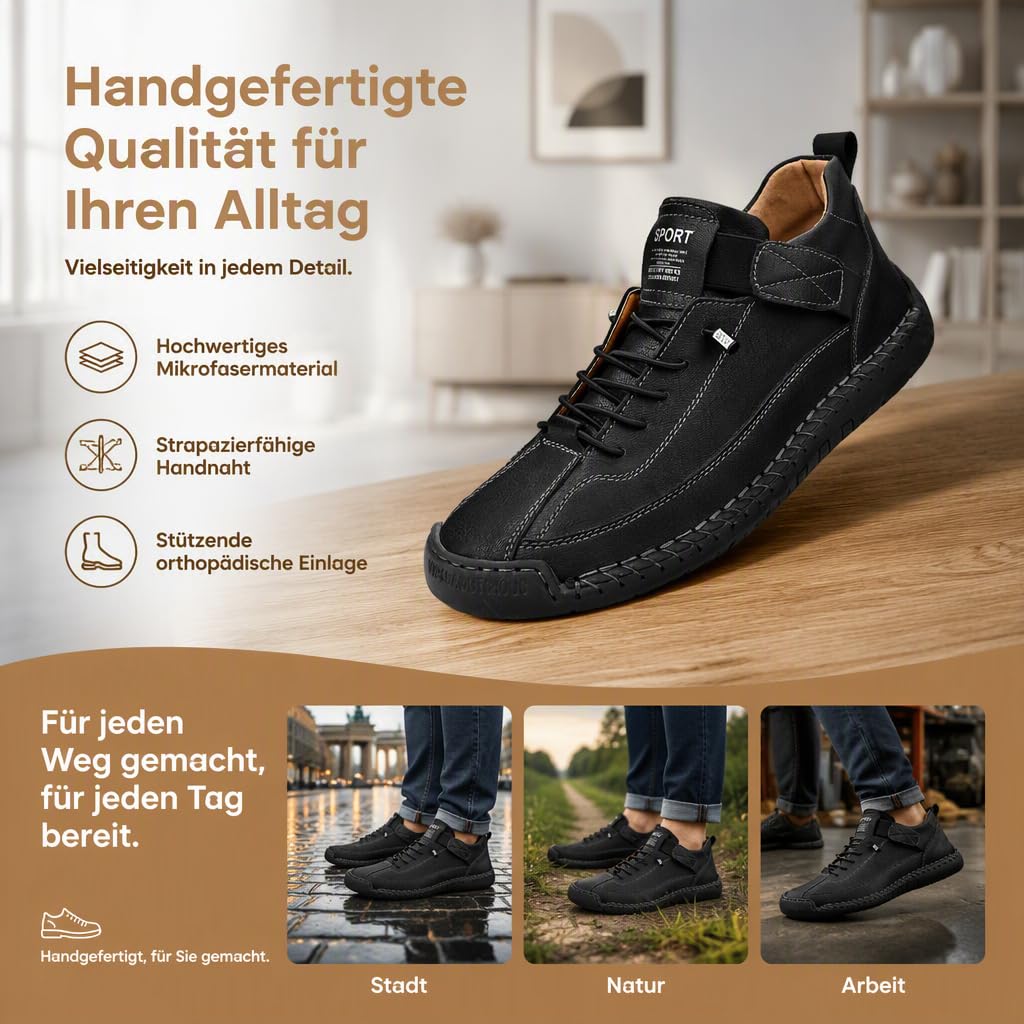 2026 New Sneakers Damen Herren,Komfortable&Schmerzfreie Orthopädische Sneaker,Handmade Leather Orthopedic Comfy Shoes,Slip-On Atmungsaktive Das Gehen Komfortabler Gestalten