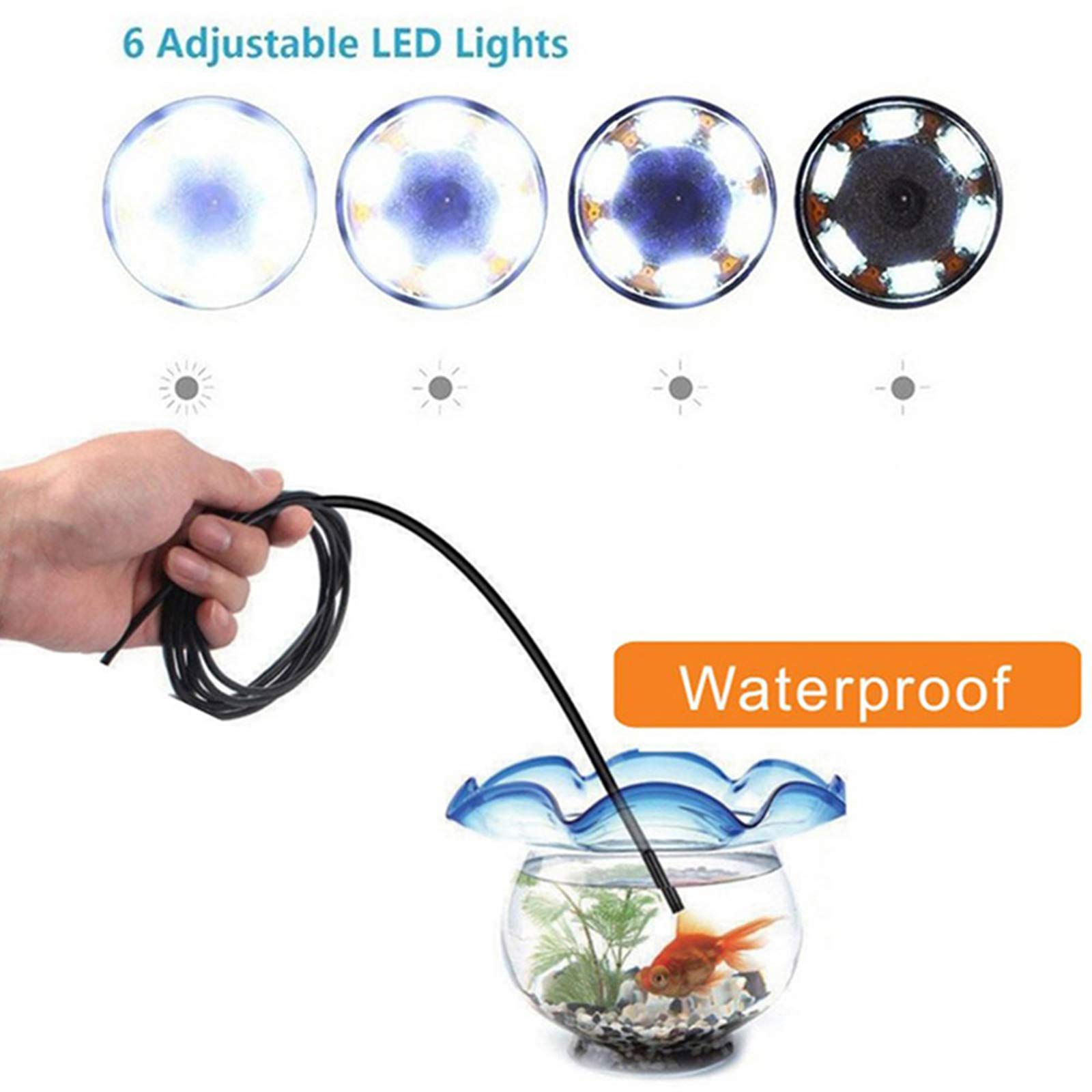 3- IN- 1 endoscopio impermeable 7mm lente inspección cámara endoscopio con 6LEDs soporte MicroUSB/Tipo-C/USB interfaz