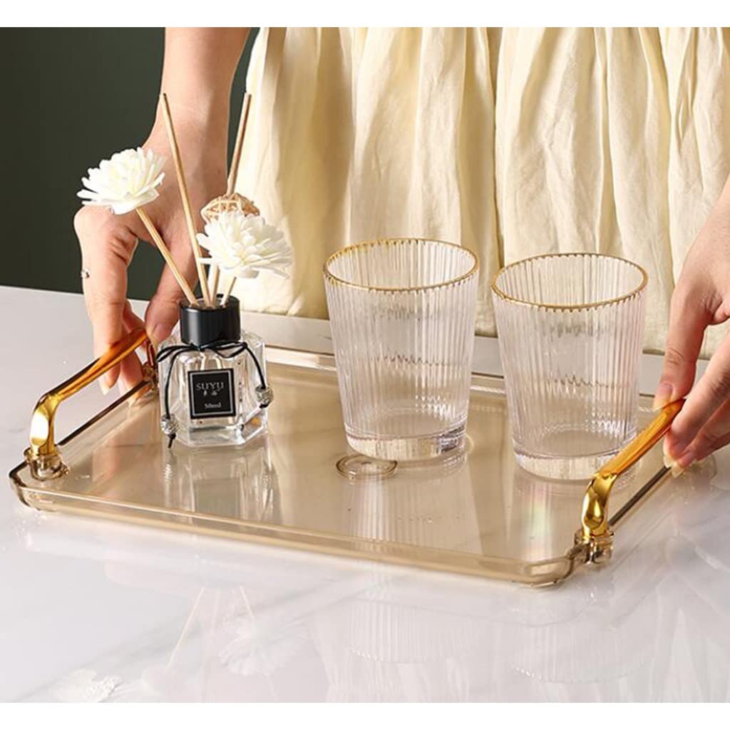 Bandejas Para Servir Comida, Bandeja Para Mesa De Centro, Bandeja Decorativa De Plástico Con Asa Para Té, Desayuno, Comida, Café, Elegante Bandeja Decorativa Para Desayuno, Cena, Fiesta, Navidad