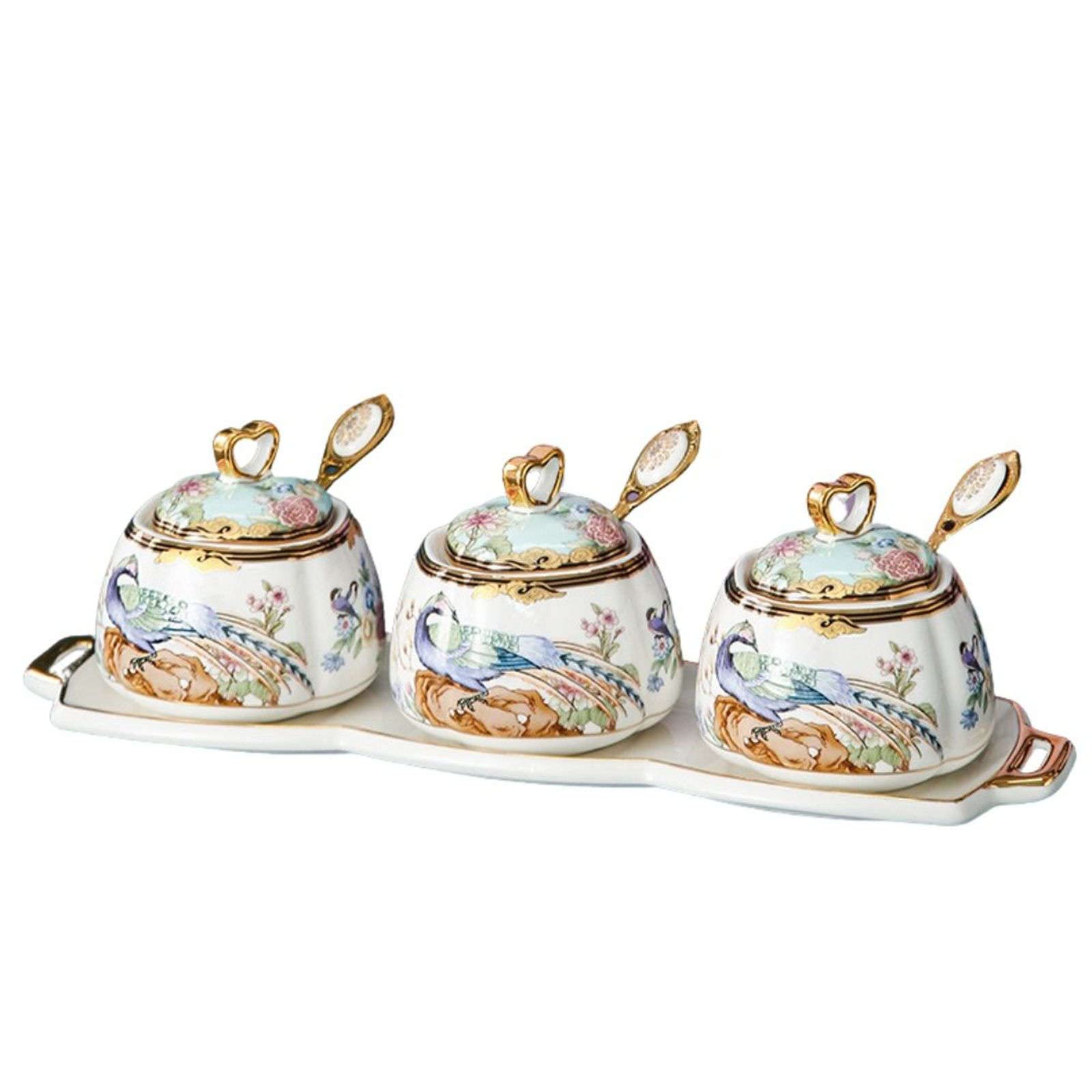 Szklane słoiki na przyprawy, zestaw porcelanowych słoików z poetyckim wystrojem, ręcznie robione ceramiczne słoiki na przyprawy z pokrywkami i łyżką(kolor jasny)