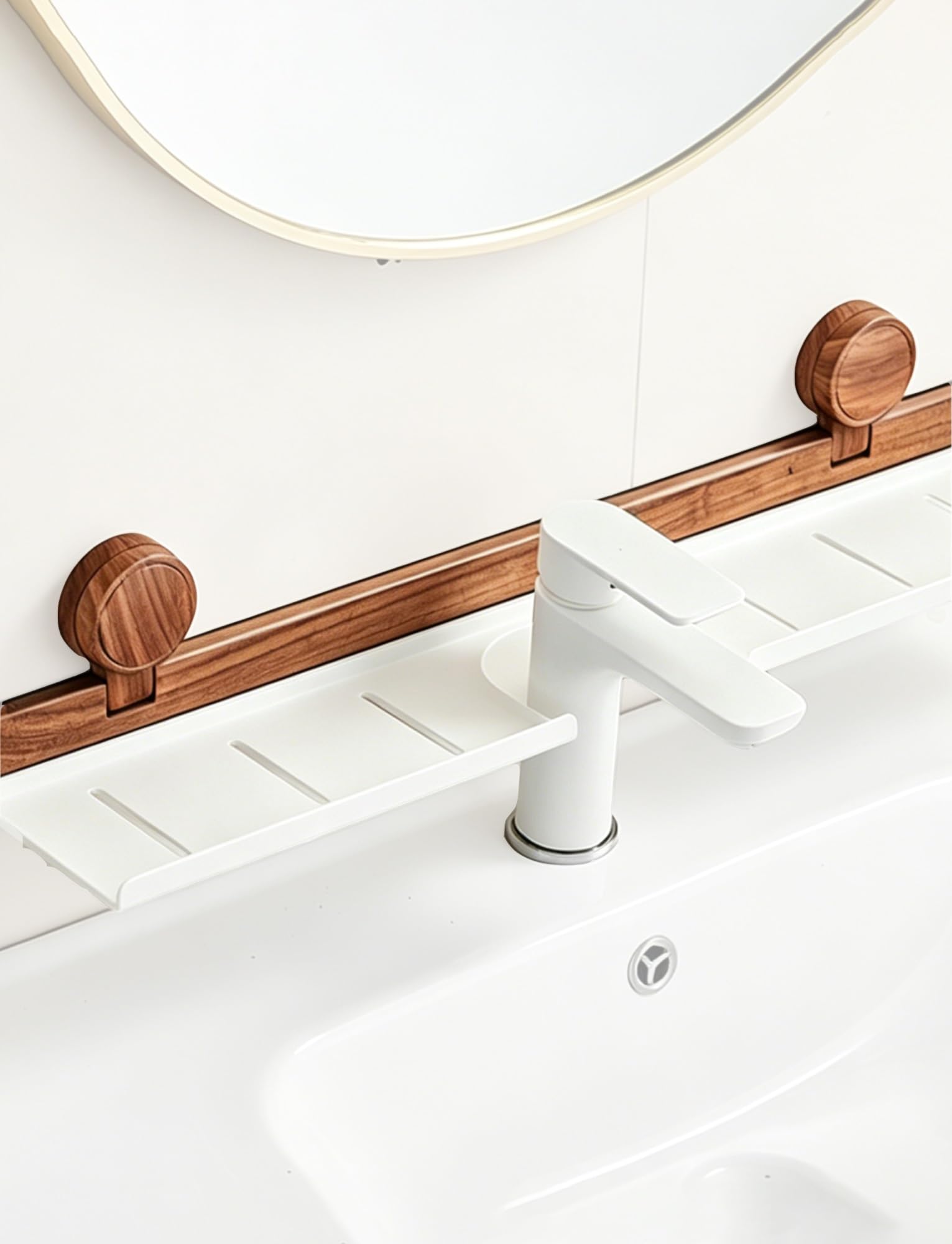 SVFOEBJM Bathroom Shelf,Removable Faucet Storage Rack,Wall Mounted Sink Shelf Over Faucet, No Drill, for Bathroom & Kitchen, Storage(Natural,50cm/19.7in)