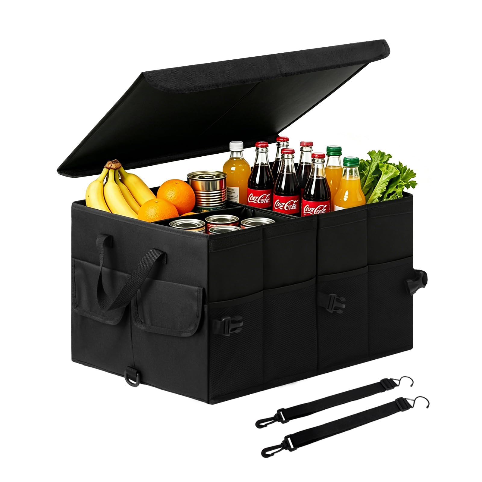 Kofferraum Organizer mit Deckel, Kofferraumtasche Faltbar & Rutschfest, Auto Aufbewahrungsbox Stabiler Auto Organizer für SUV, Kombi & PKW, Oxford Gewebe Autozubehör, Schwarz