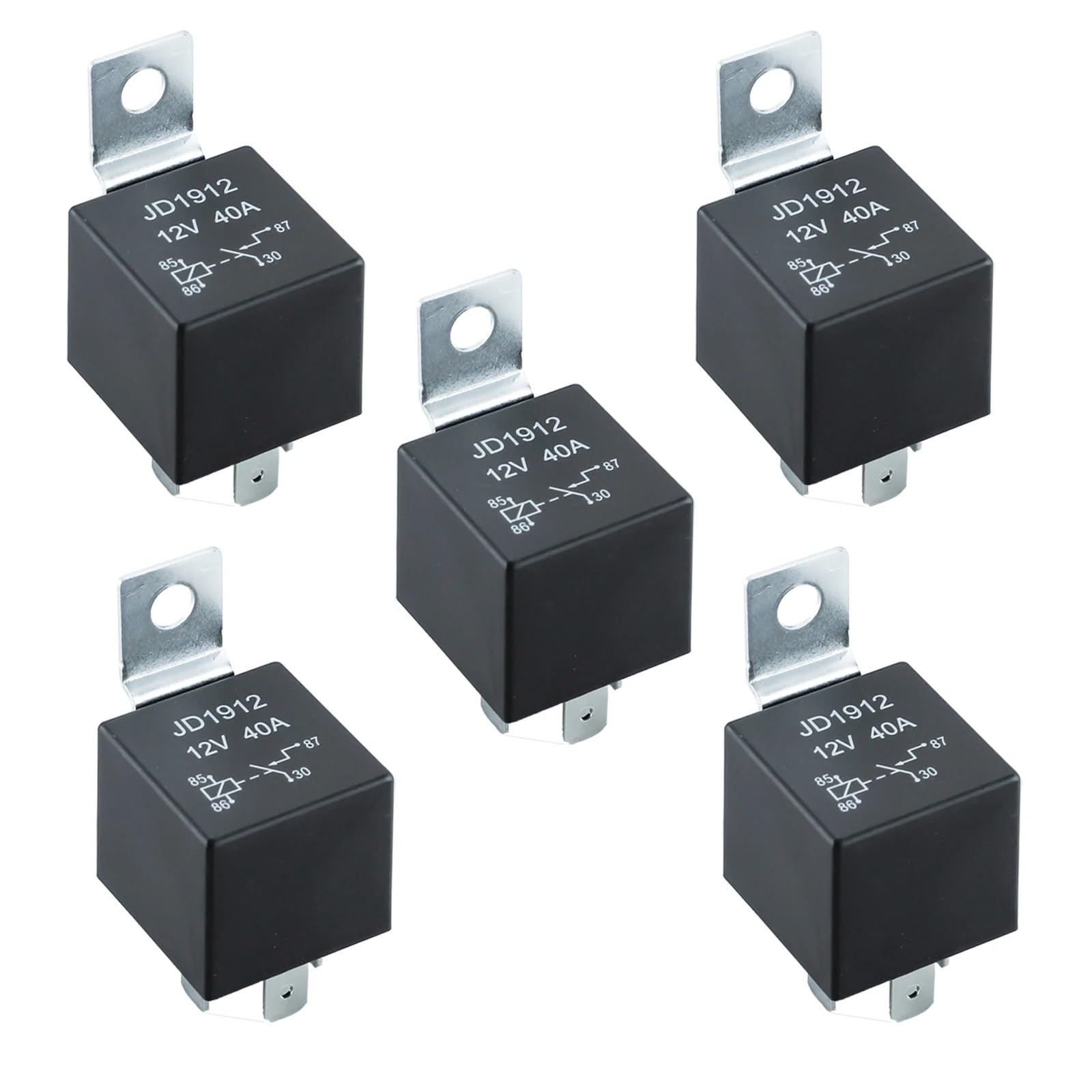 Relé automotriz JD1912 con soporte de hierro, 12 V, 40 A, 4 pines, 1/2/3/4/5 piezas(12V-40A-4Pin-5pcs)
