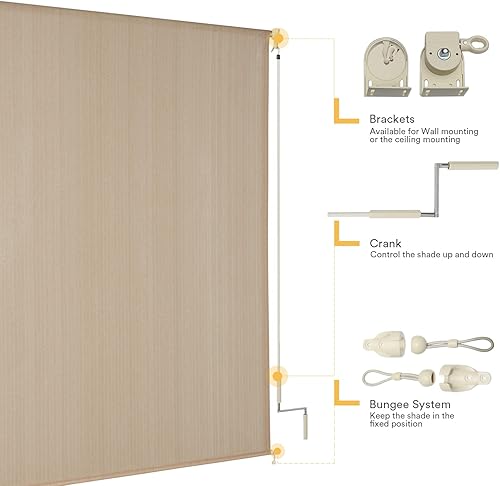 Miniatura 7 de VICLLAX Persiana enrollable para exteriores, 8 pies de ancho x 8 pies de largo, persianas enrollables para patio, con diseño empalmado para patio,