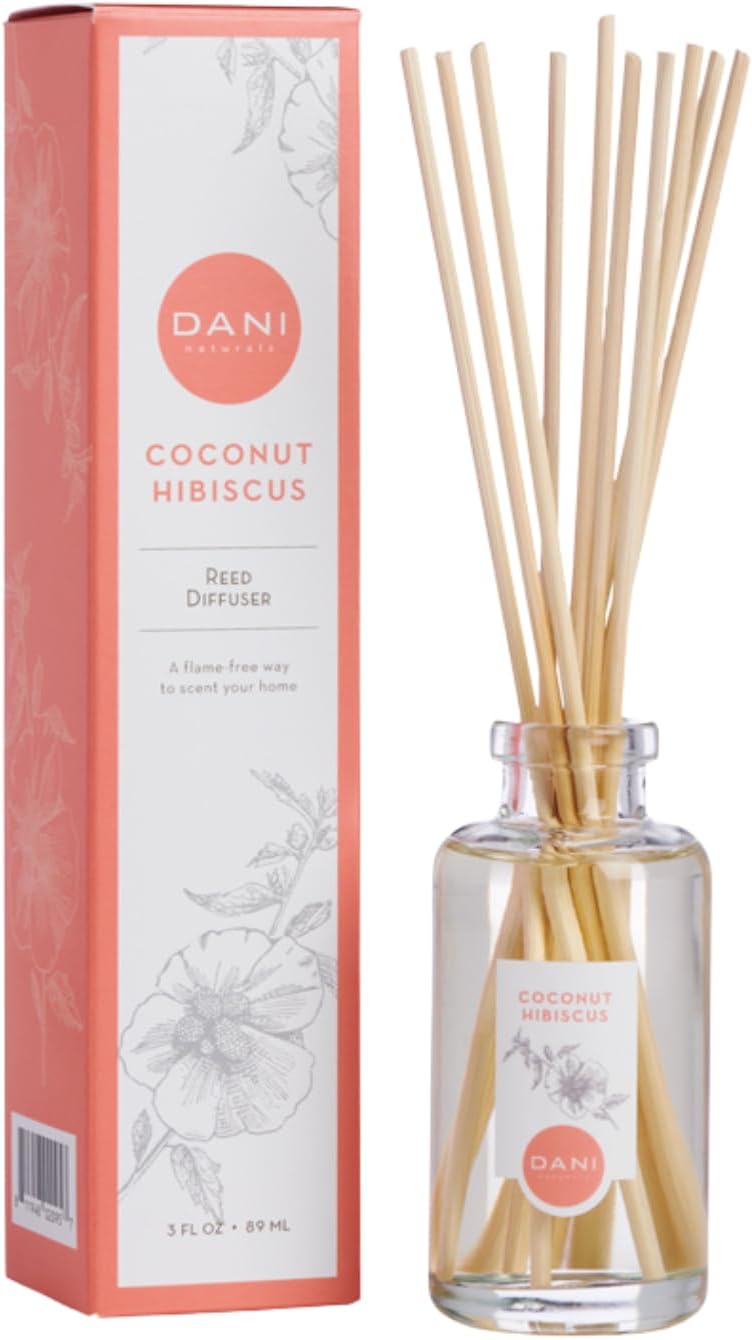 Naturals Reed Diffuser Set – Tropical Coconut Hibiscus Scent – Aromatherapy Essential Oils – Alcohol-Free, Non-Toxic, Eco-Friendly – 10 Sticks – 3.5 oz