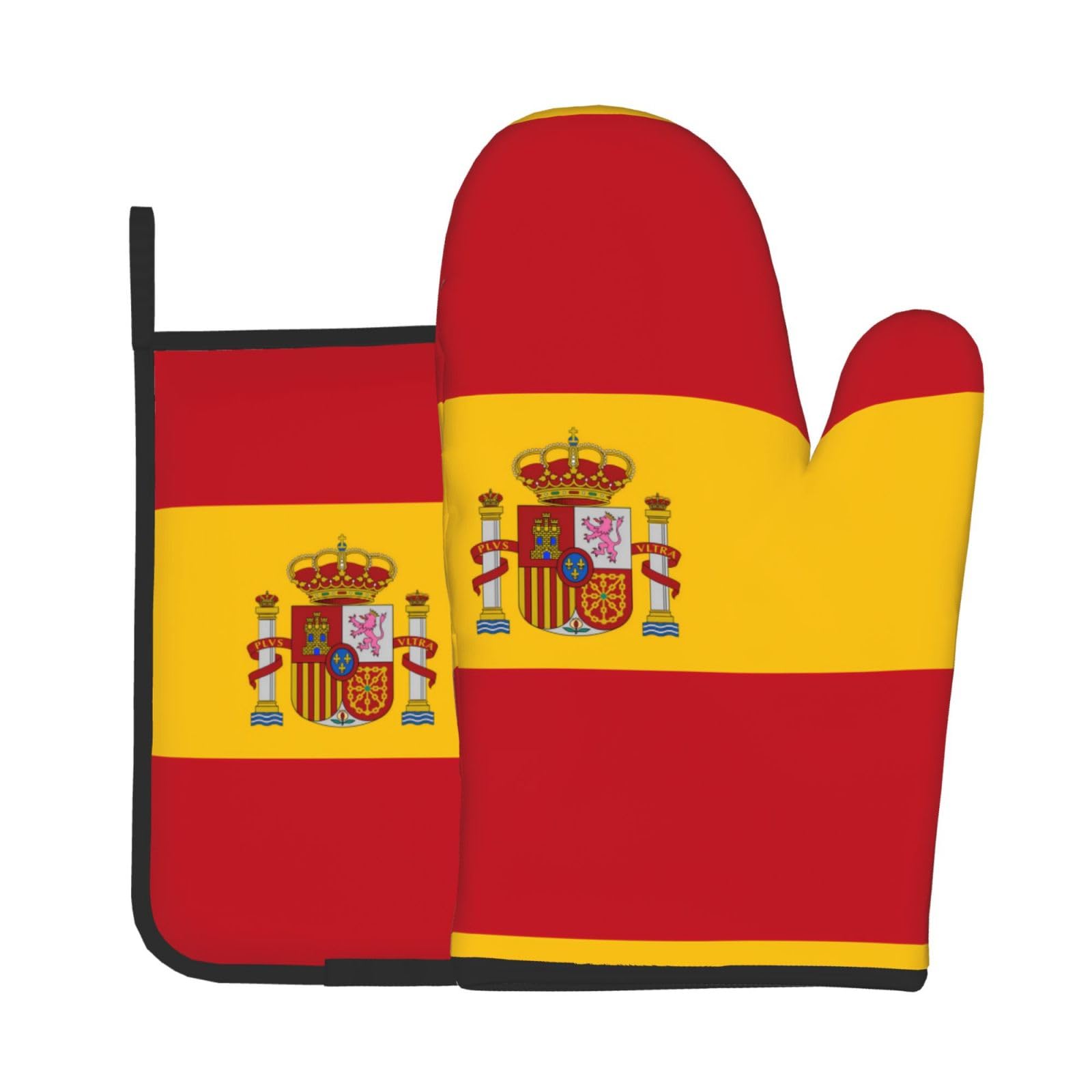 Oven Mitts and Potholders Set of 2 for Kitchen Baking Cooking GraySpanish Flag Thick and Durable
