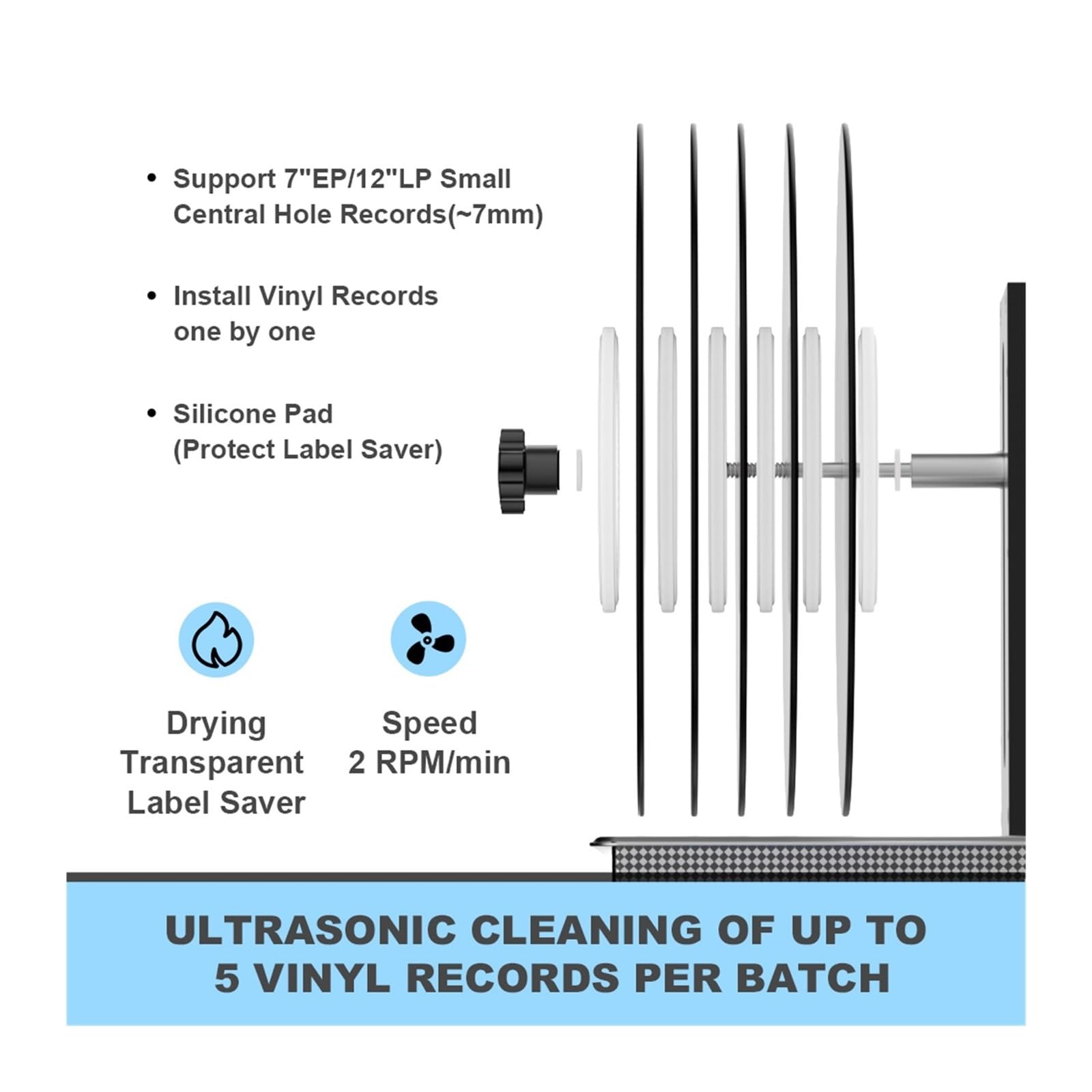 Detergente For Dischi In Vinile Ad Ultrasuoni Da 6,5 ​​litri Con Staffa For Il Lavaggio Di Dischi EP Da 12 Pollici LP Da 7 Pollici Con Strumenti For Staffa Motore