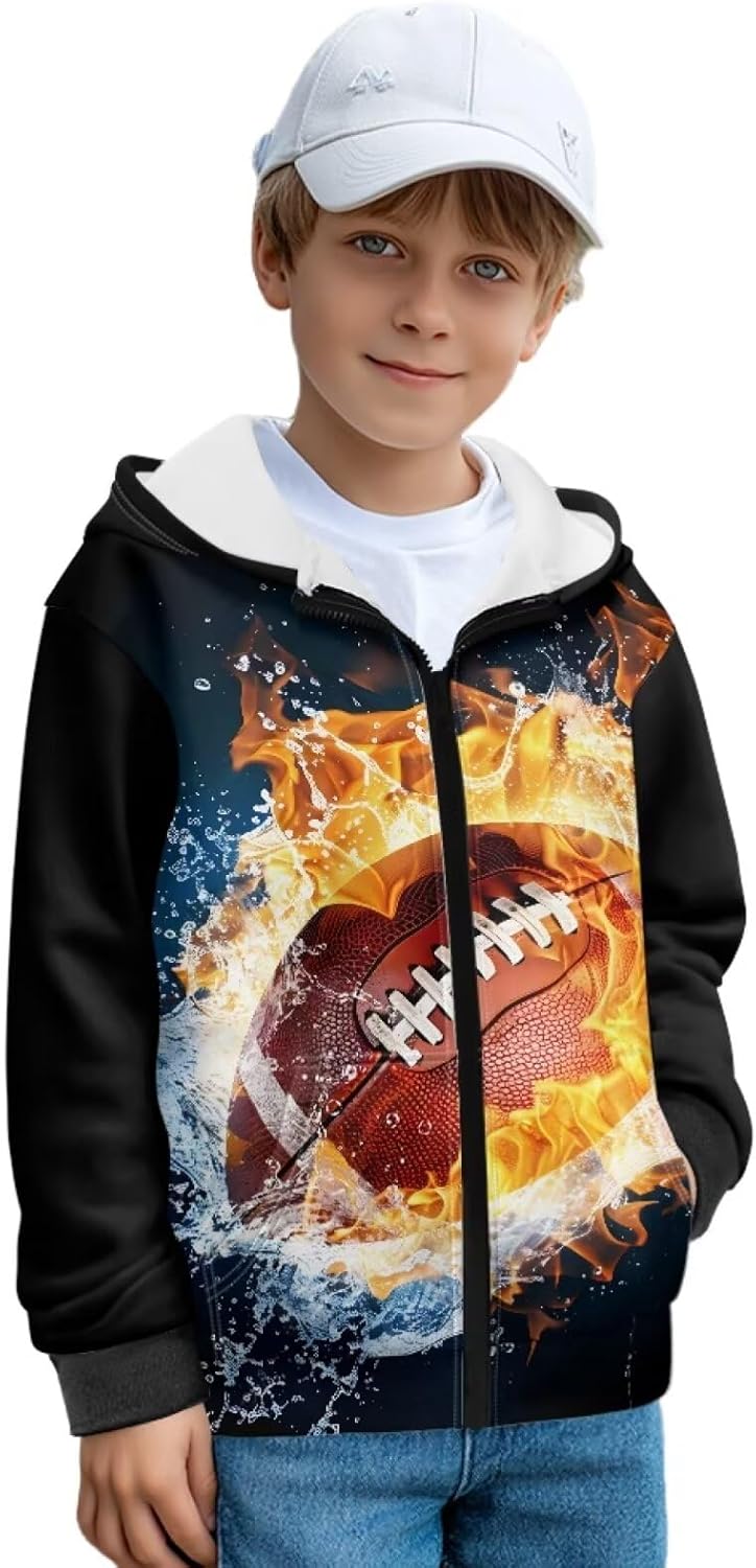 Boys' Sweatshirt Warm Hooded Fleece Hoodie Long Sleeves Zipper Jacket Sportswear for Kids 6-13 Years