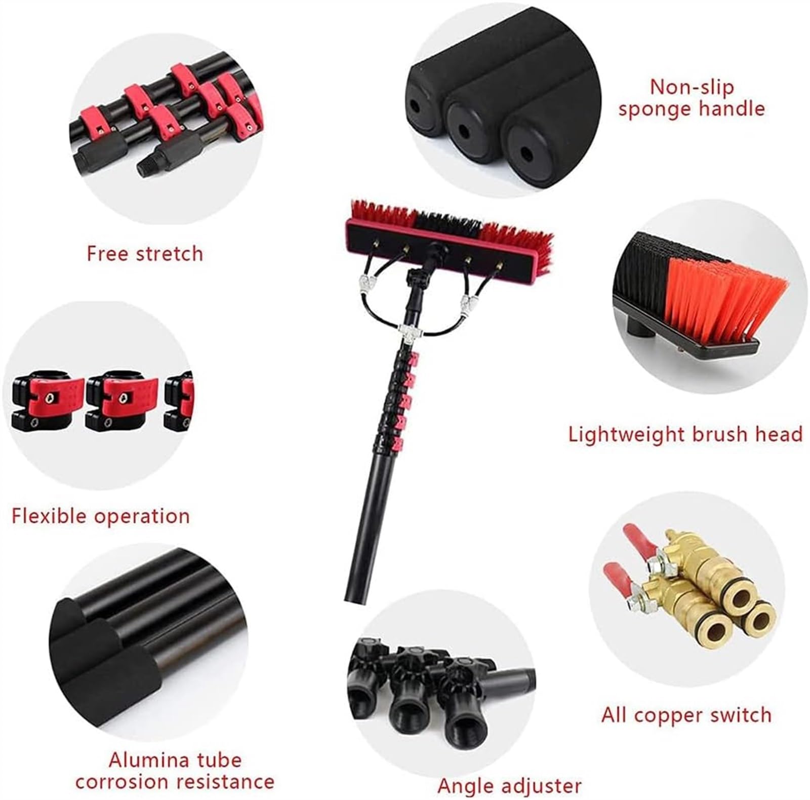 Kit de limpieza de ventanas extensible de 6 m, cepillo de agua para techos de invernadero, ideal para limpieza de paneles solares, uso en exteriores, eficiente y fácil de usar