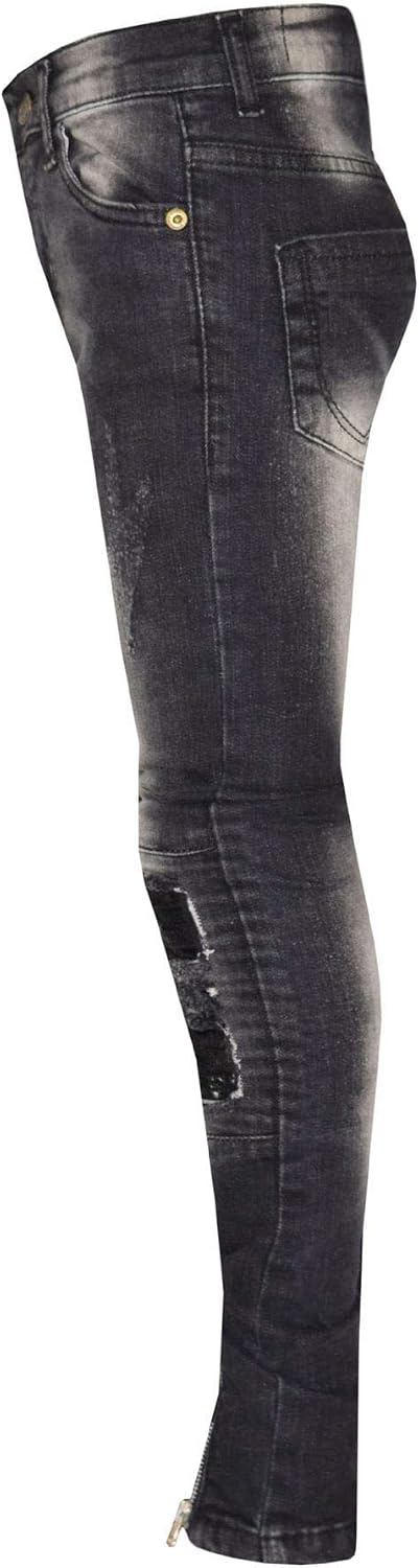Kids Girls Stretchy Jeans Designer Ripped Drape Panel Denim Pant Trouser 5-13 Yr Black