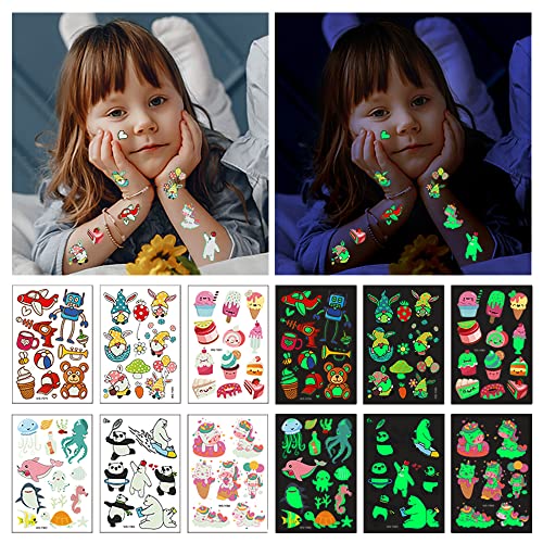 400Pcs Luminous Tattoos For Kids,Mixed Styles Temporary Tattoo Stickers,Glow In The Dark Tattoos For Boys And Girls,Unicorn Mermaid Dinosaur Butterfly Fake Tattoos Or More Party Makeup Gifts 30 Sheets #TOP4