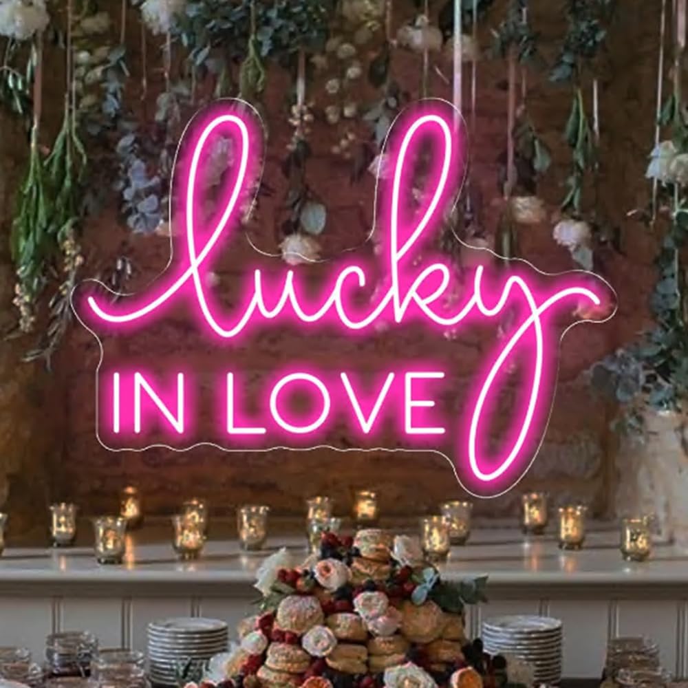 Lucky in Love Neon Sign, Custom Wedding Neon Light, Wedding Engagement Party Backdrop Decor, Gifts For Lover, 16x11.7 inches